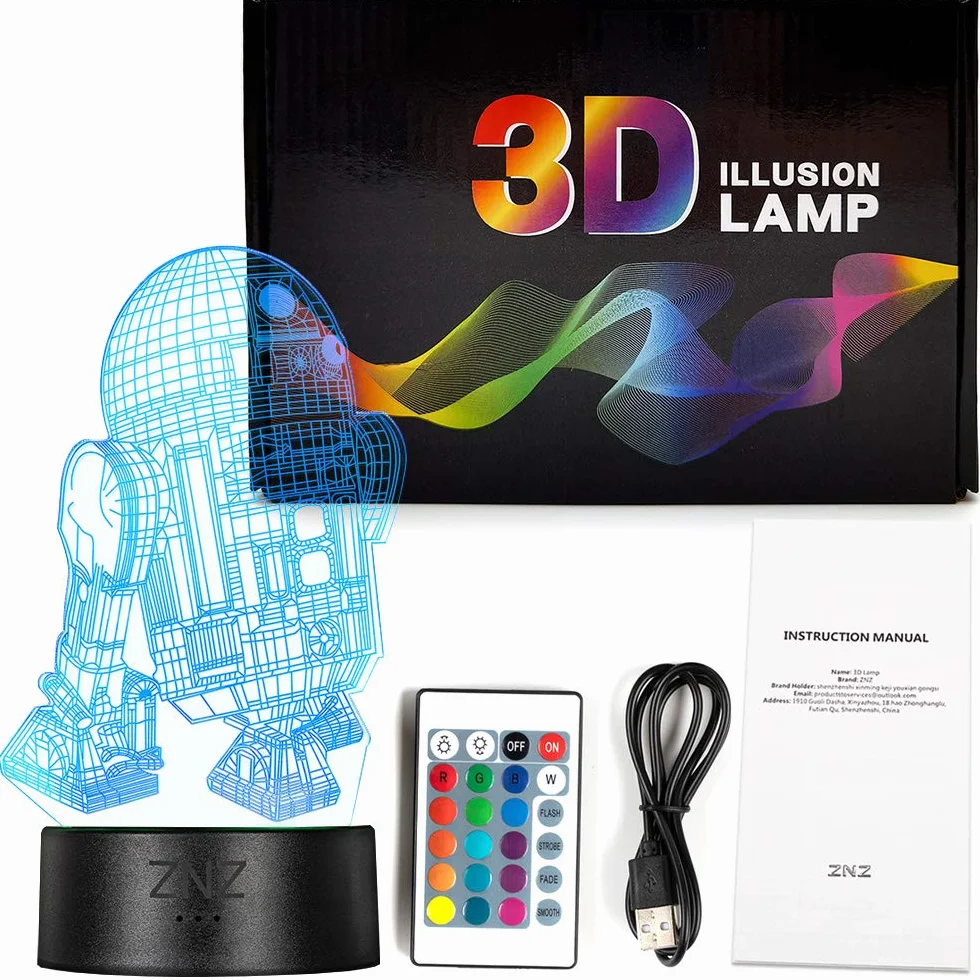 Lampa 3D LED Illusion Night Light 16 kolorów z pilotem Smart Touch Decor 5-R2D2