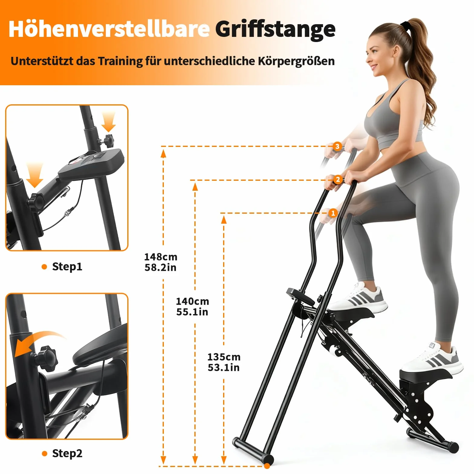 Stair Stepper do domu: Stairmaster do domu | urządzenie fitness do wspinaczki schodów | kompaktowy składany stepper cardio Fitness – regulowane kierownice/pedały i wyświetlacz LCD (A)