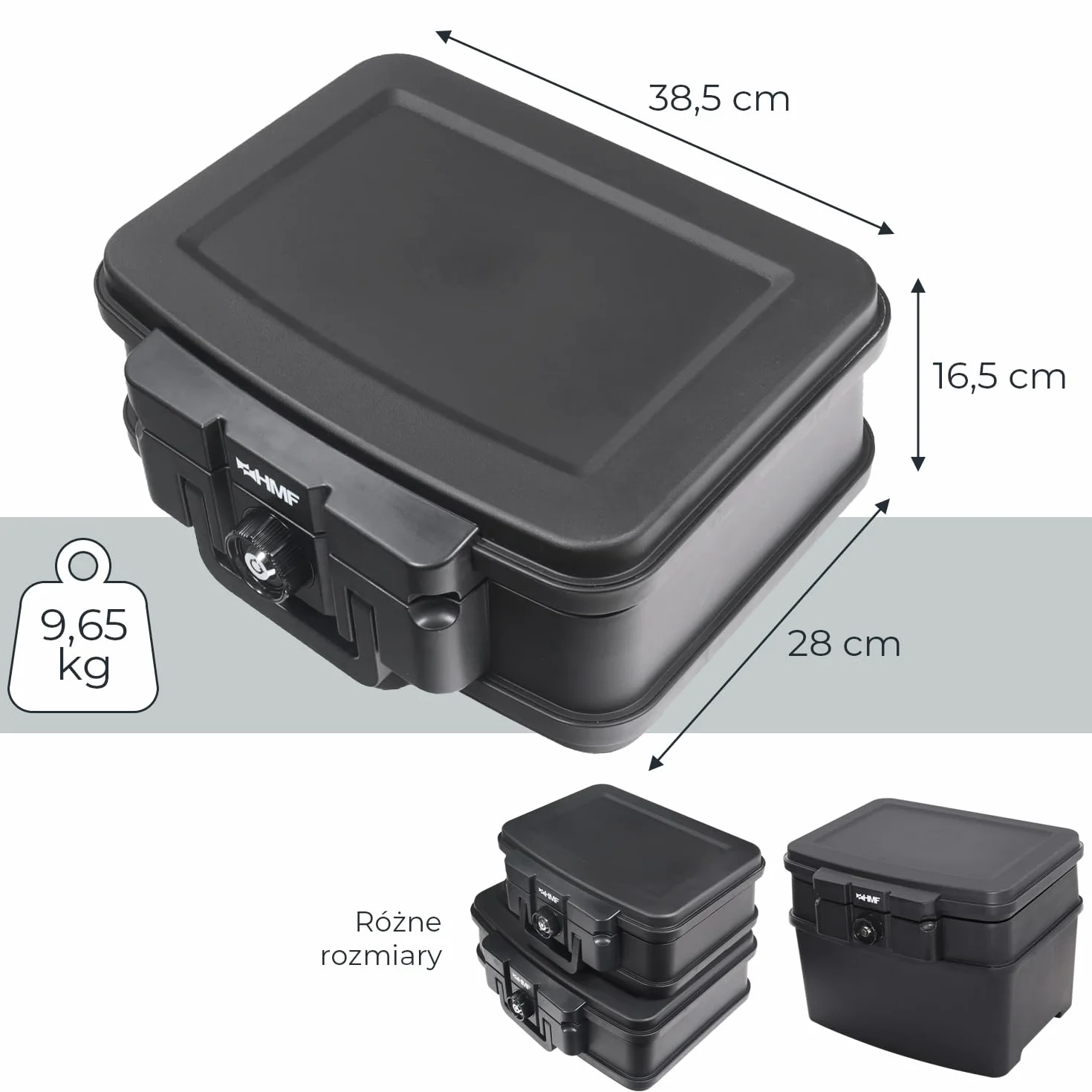 HMF 250451 ognioodporne wodoszczelne pudełko na dokumenty DIN A5 38,5 x 16,5 x 28 cm czarne