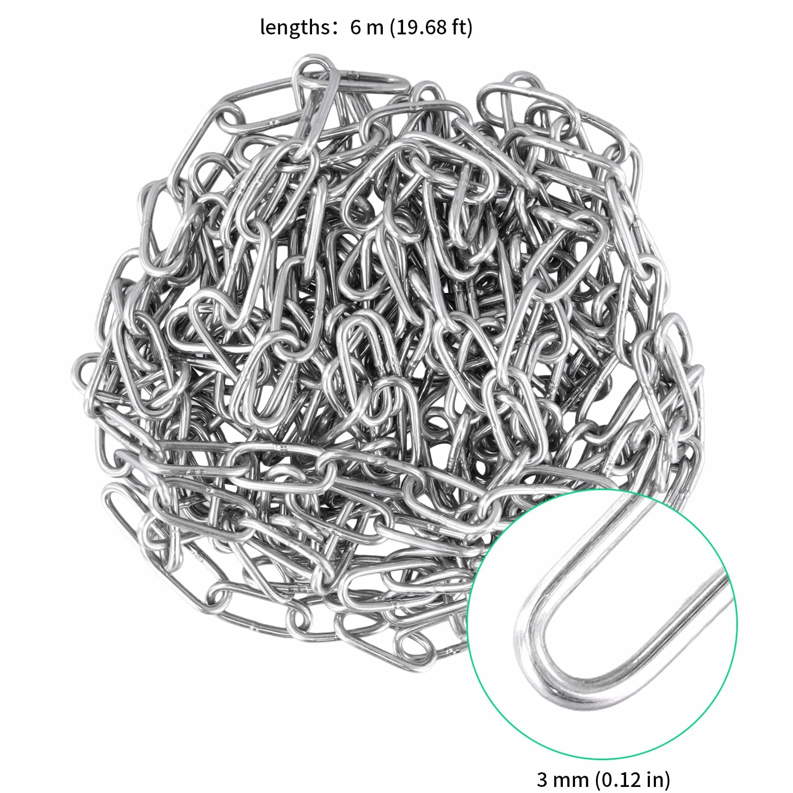 Łańcuch ze stali nierdzewnej 304 6 m x 3 mm