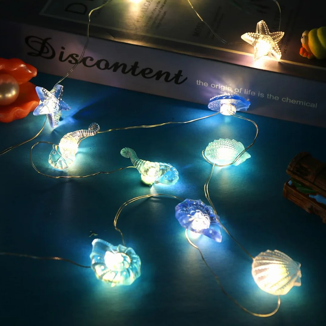 Łańcuch świetlny LED z muszelkami 2 m 20 diod dekoracja morska