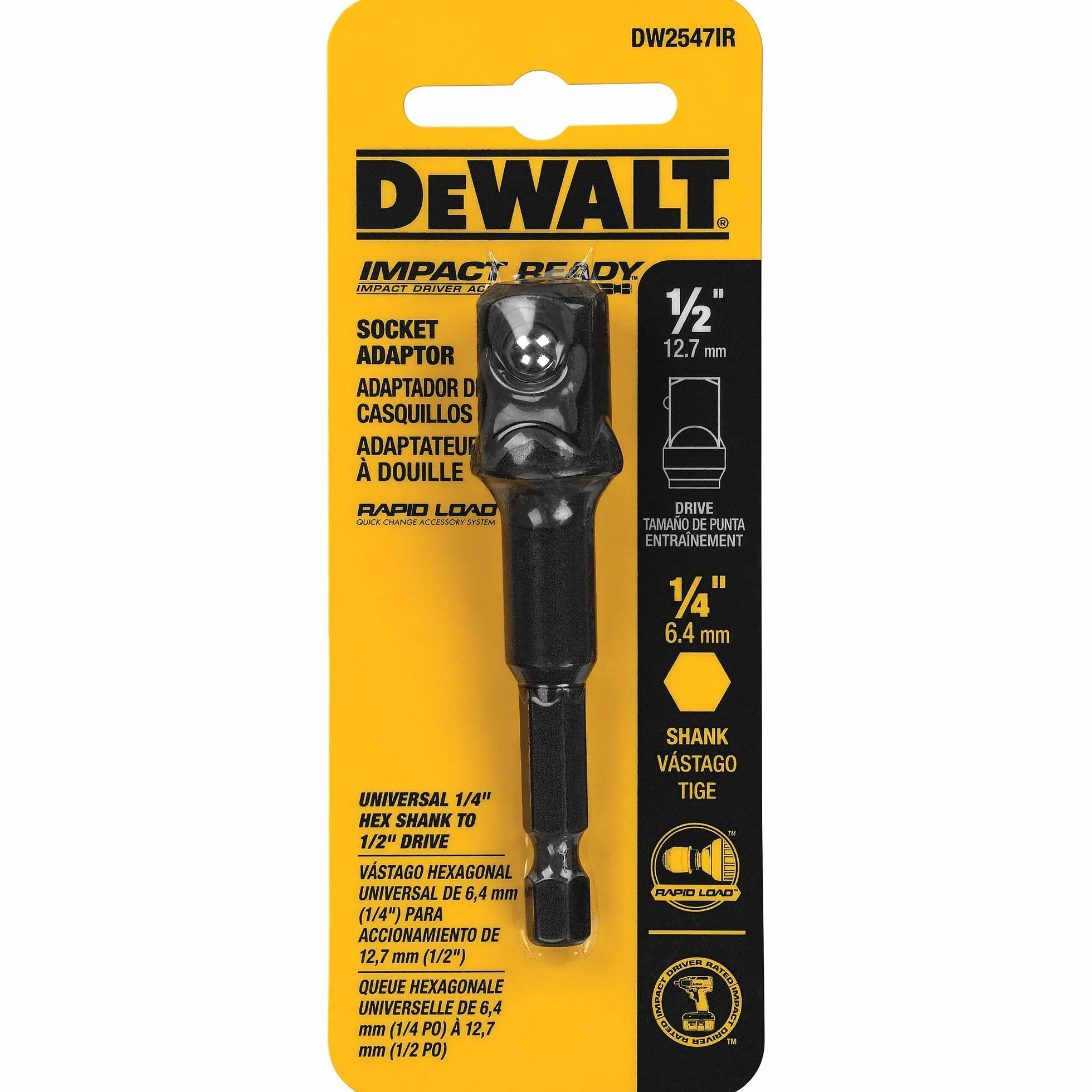 DEWALT DW2547Ir 1/4-calowy adapter z chwytem sześciokątnym do gniazda 1/2-calowego udarowego
