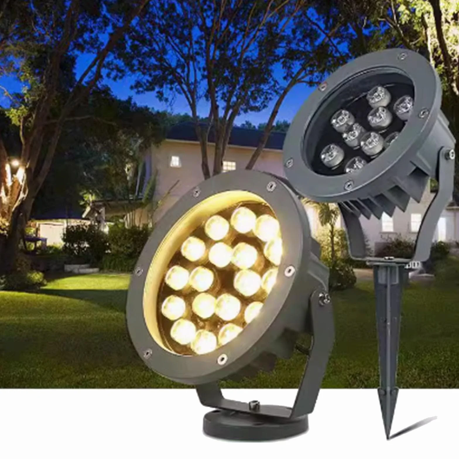 Reflektor LED na drzewo, okrągły reflektor LED do użytku na zewnątrz, AC 220 V, IP65, wodoszczelny, potrójna bawełna, projekcja trawnika ogrodowego (żółty, A-36 W)