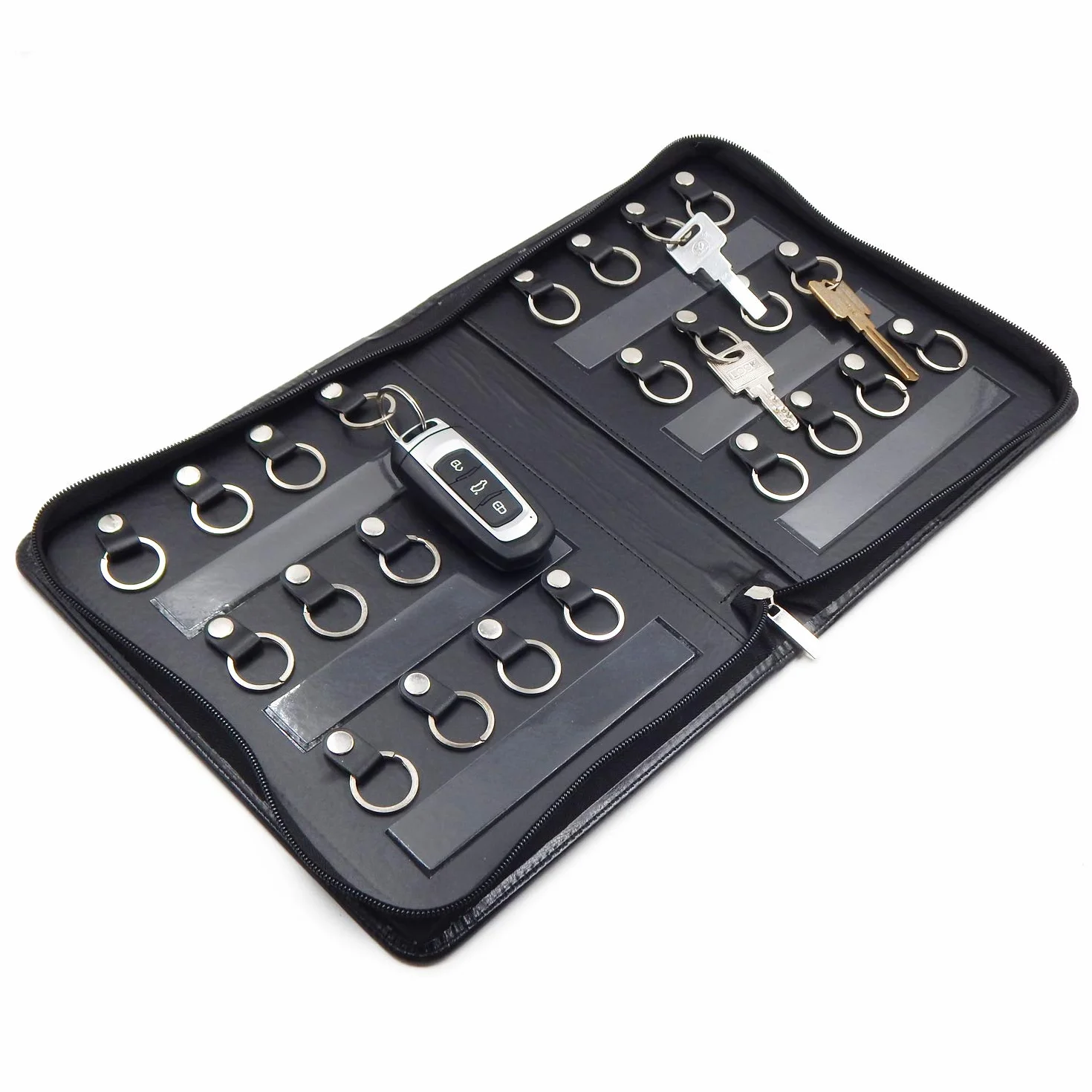 OFFIDIX Skórzany organizer na klucze z 24 haczykami, przenośne etui, czarny 8.25x9.8x1.57