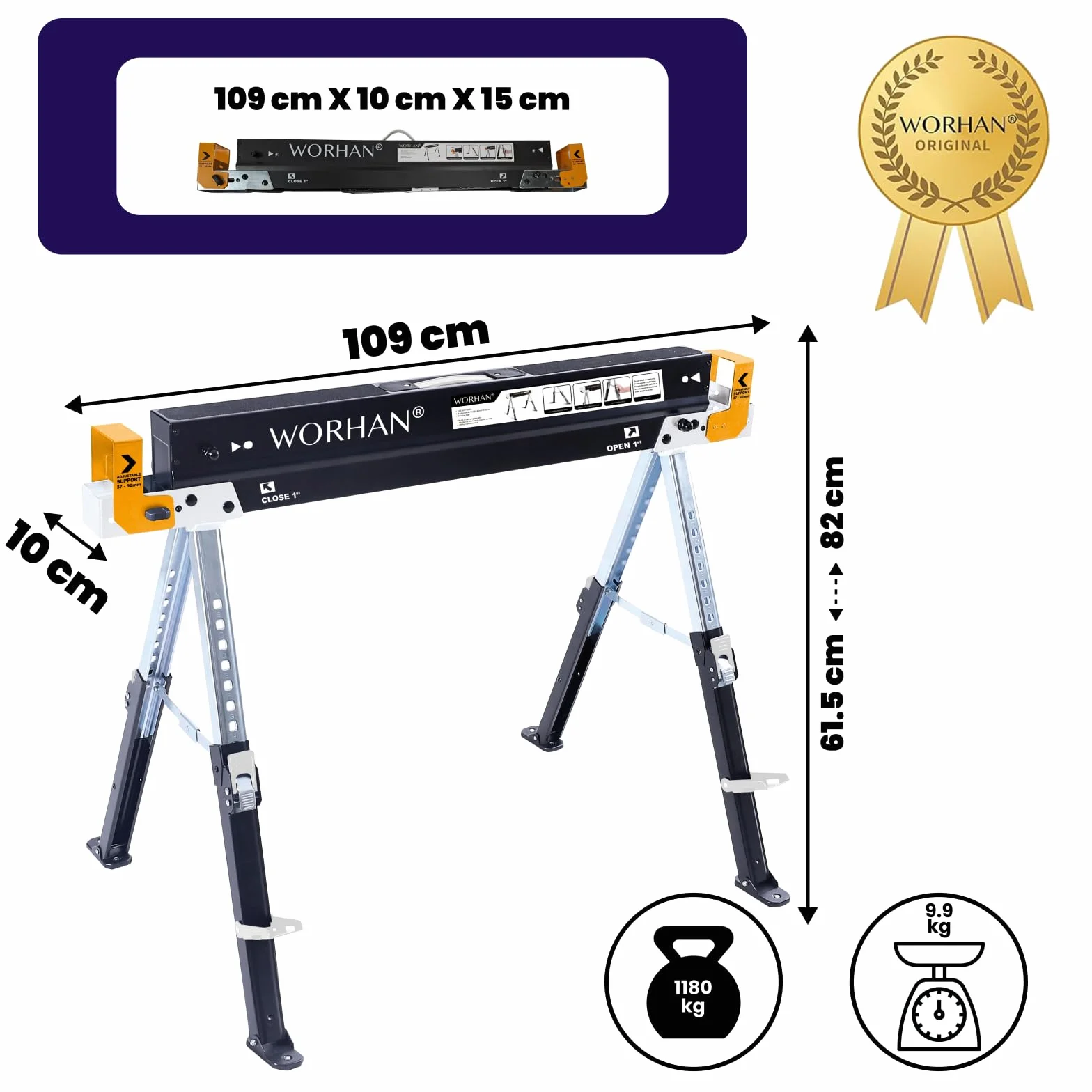 Kozioł roboczy składany S600A dwupak 1180 kg stal antypoślizgowy