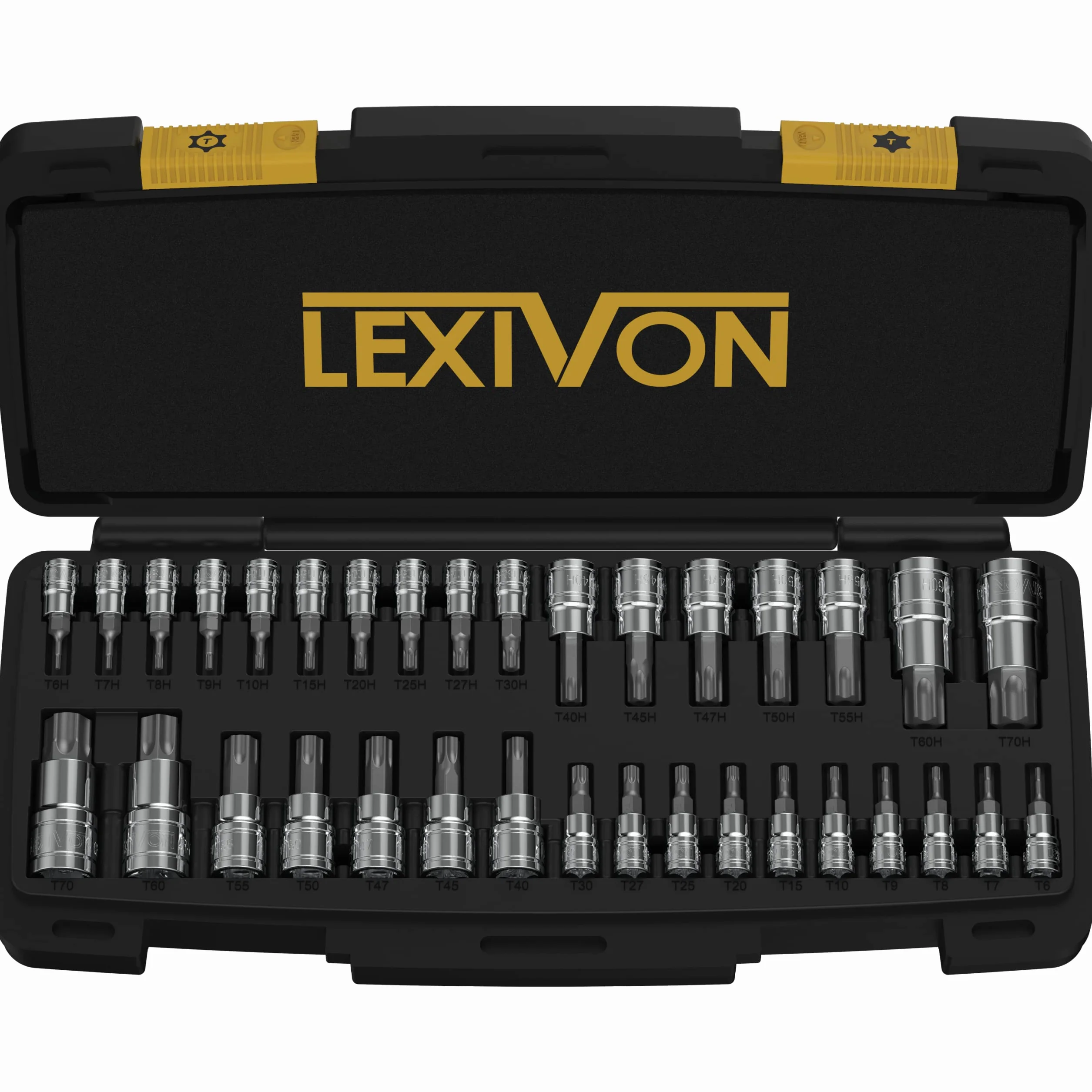 LEXIVON Zestaw kluczy nasadowych TORX Master, stal stopowa S2, 34 części T6-T70, torba LX-149