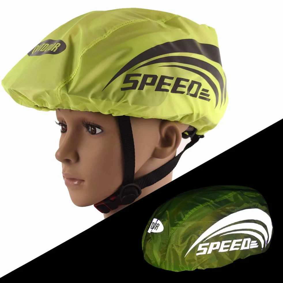 Osłona przeciwdeszczowa na kask rowerowy z paskami odblaskowymi, ochrona przed deszczem, odporna na działanie wody, wysoka widoczność