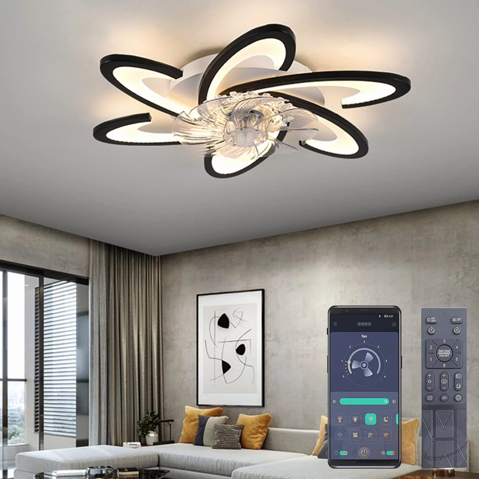 BOSSEN wentylator sufitowy z oświetleniem LED 70W Φ67cm cichy nowoczesny zdalne sterowanie ściemnianie APP