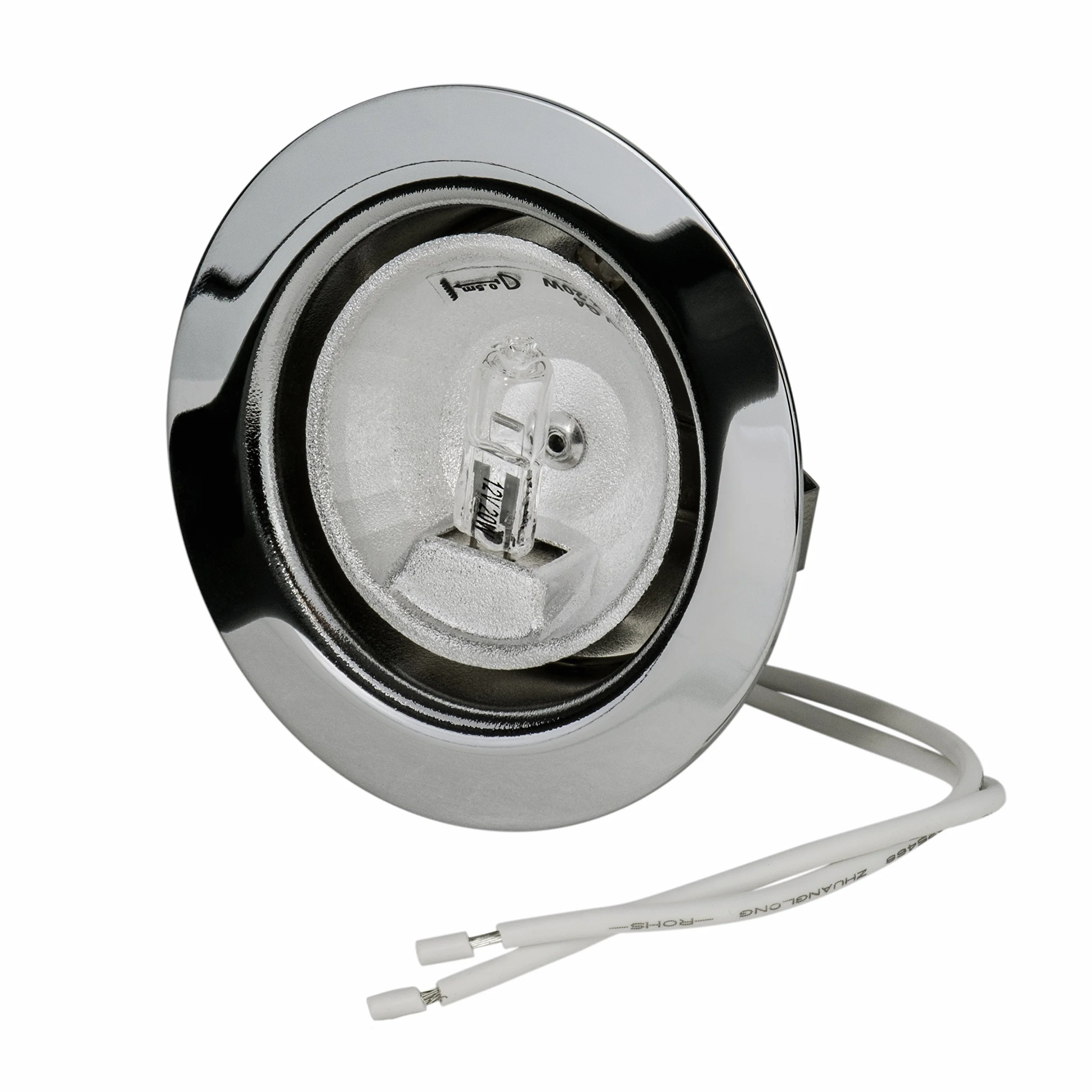 Ultra płaska lampa do zabudowy meblowej 12 V G4 20 W z żarówką ściemniania otwór 55-58 mm średnica zewnętrzna 72 mm głębokość montażu 25 mm wymienne żarówki