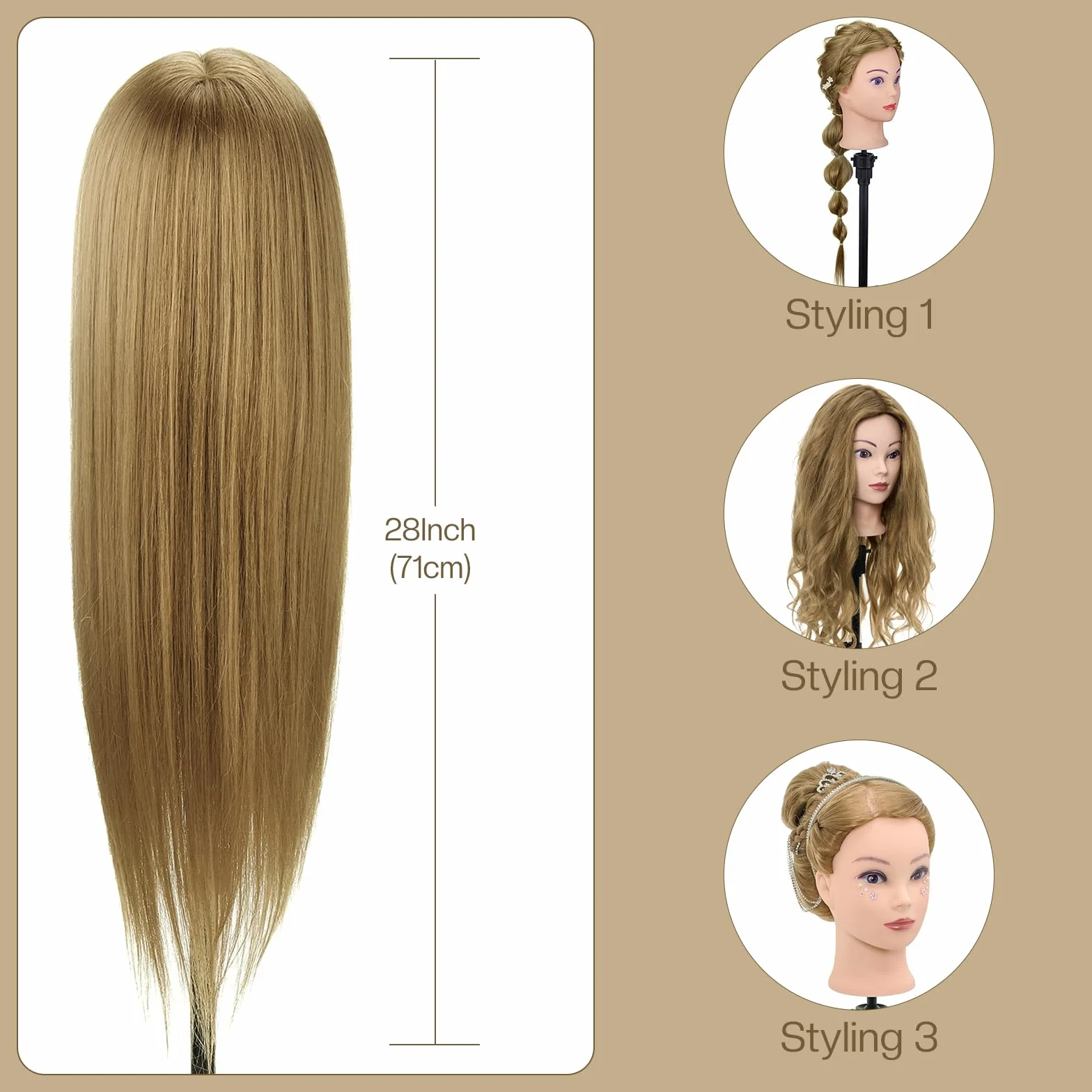 Brand Głowa manekina fryzjerska. 71 cm, 80% naturalnych włosów, lalka treningowa do stylizacji włosów nr 27, głowa do ćwiczeń czesania z uchwytem stołowym, odpowiednia do przedłużania włosów