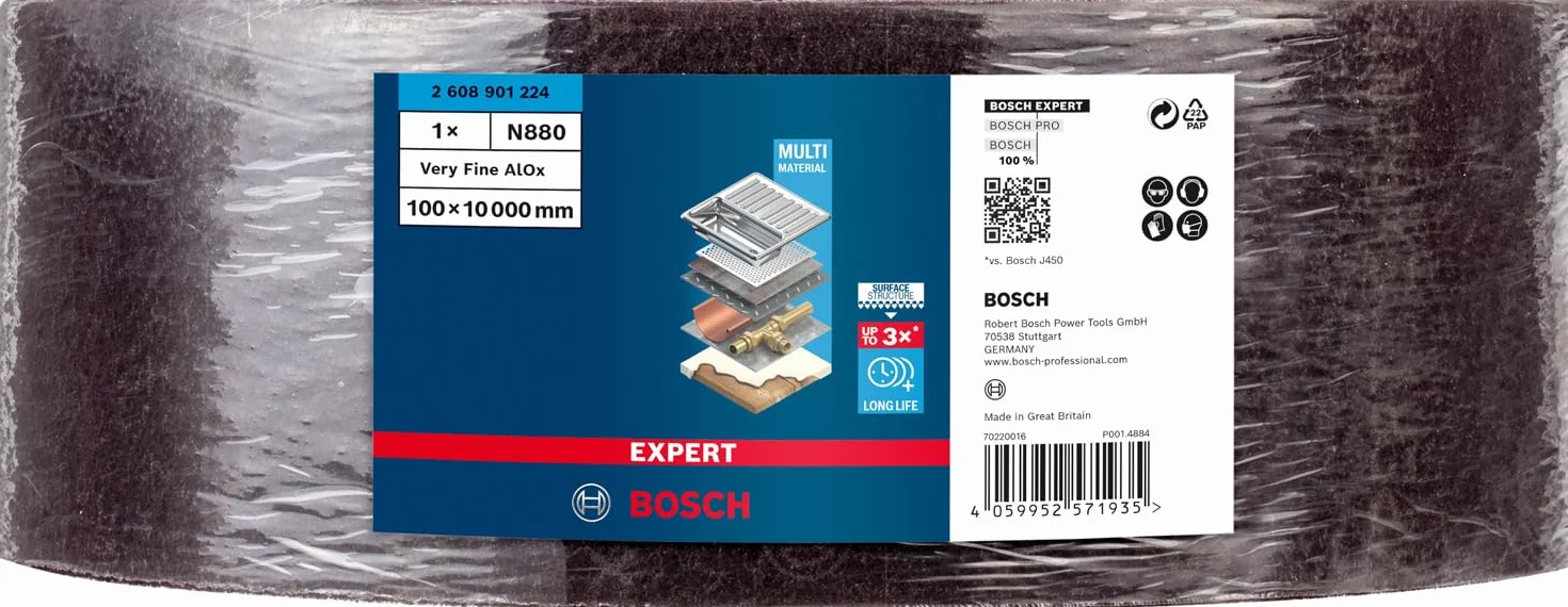 Bosch Rolki włókniny EXPERT N880 100 mm x 10 m do stali nierdzewnej i blachy stalowej, akcesoria do szlifowania ręcznego