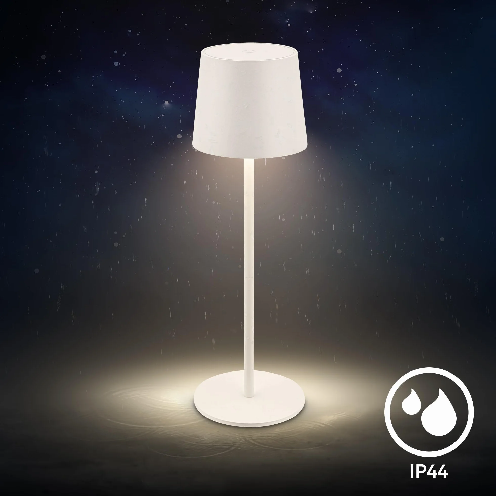 BRILONER - Lampa stołowa LED bezprzewodowa IP44 z dotykiem, ściemniana, akumulator i wymienne źródło światła, lampka nocna, lampa LED, kempingowa, akumulatorowa, 11x34,5cm, antyczna biel