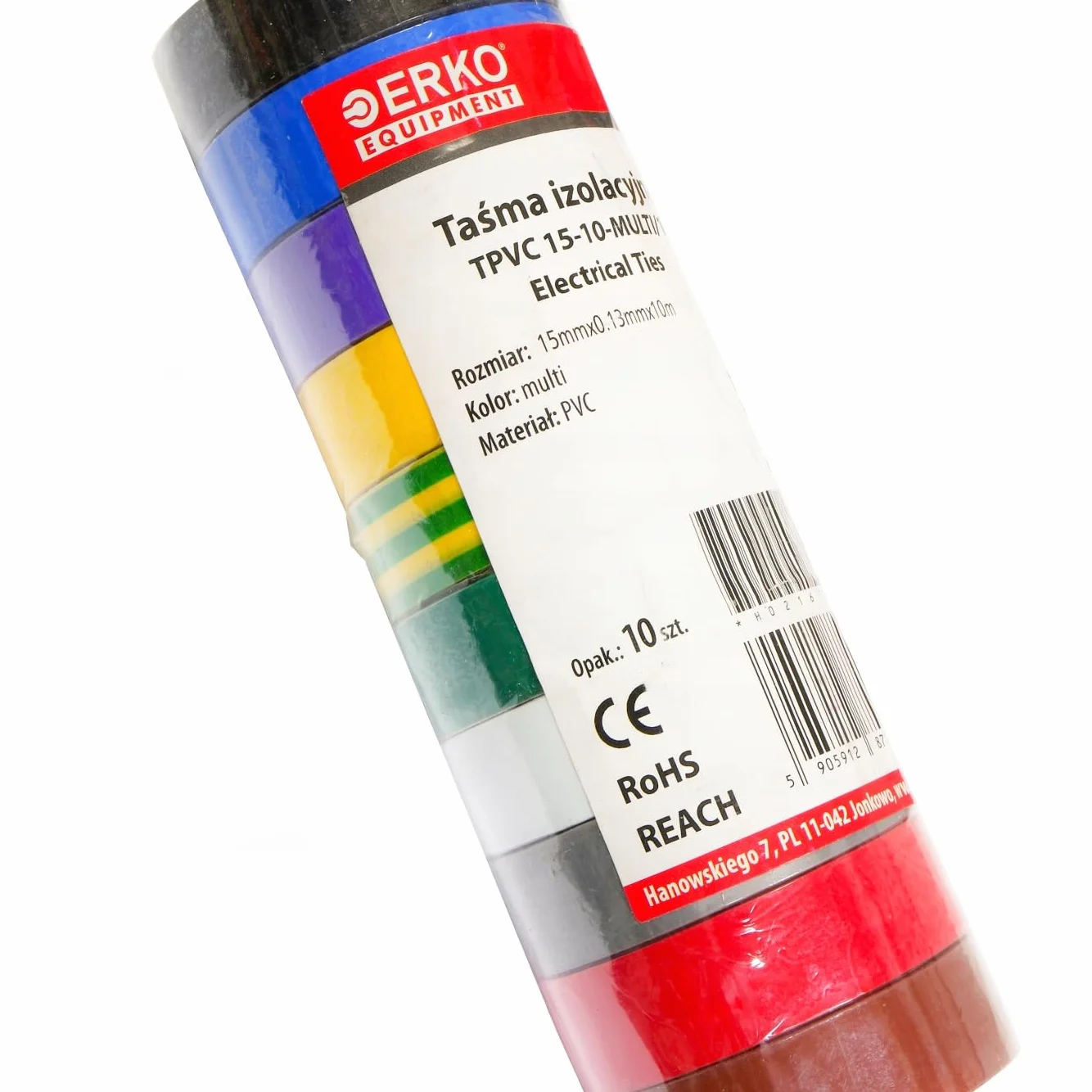 ERKO Taśma izolacyjna PVC 15 mm x 10 m zestaw 10 sztuk wielokolorowa do naprawy przewodów elektrycznych elastyczna o dużej sile klejenia odporna na chemikalia