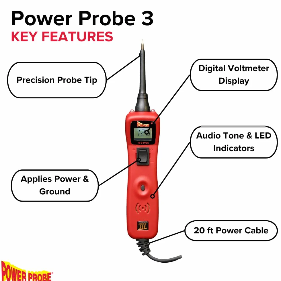 Power Probe 3 Automotive Circuit Tester 12-24V Narzędzie diagnostyczne układu elektrycznego PP3CSRED