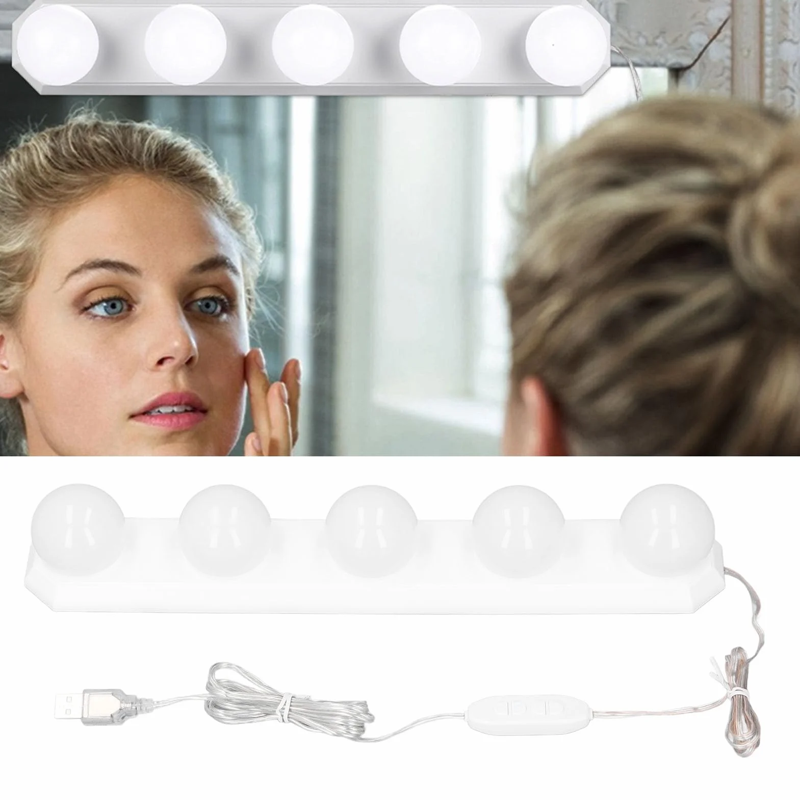 Fafeicy Regulowana jasność Lustrzanych Lampek do Szatni, 5 Lamp 3 Kolorowe Temperatura USB Make Up Light