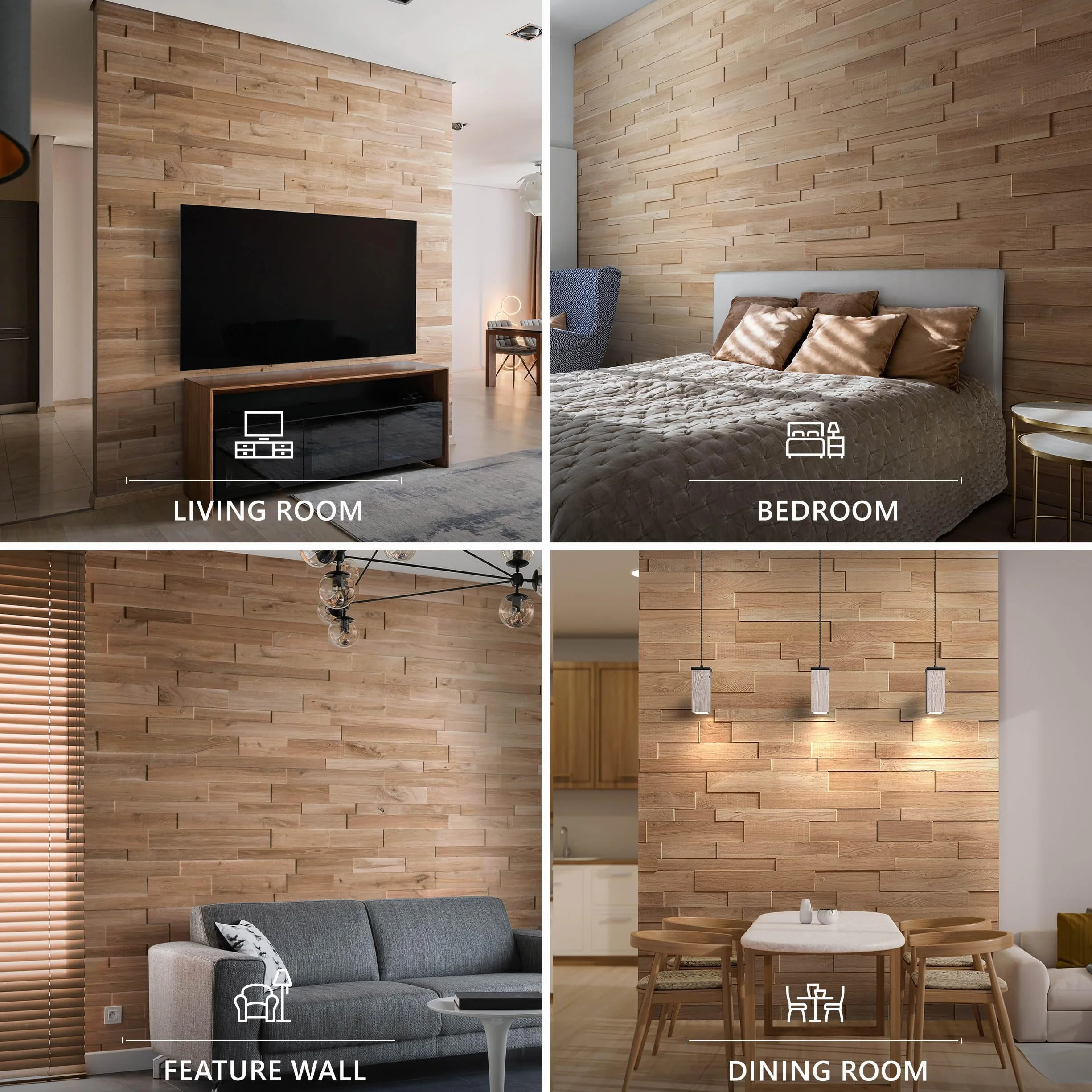 panele ścienne 3D, strukturyzowany dąb, okładziny drewniane, ściana drewniana, projekt ścienny od Wooden Wall Design, model OZO (1 m2)