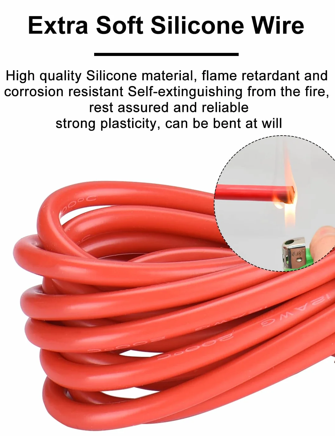 Kabel do akumulatora 50 mm2 0 AWG 80 cm silikonowy miękki elastyczny odporny na wysokie temperatury rura falista