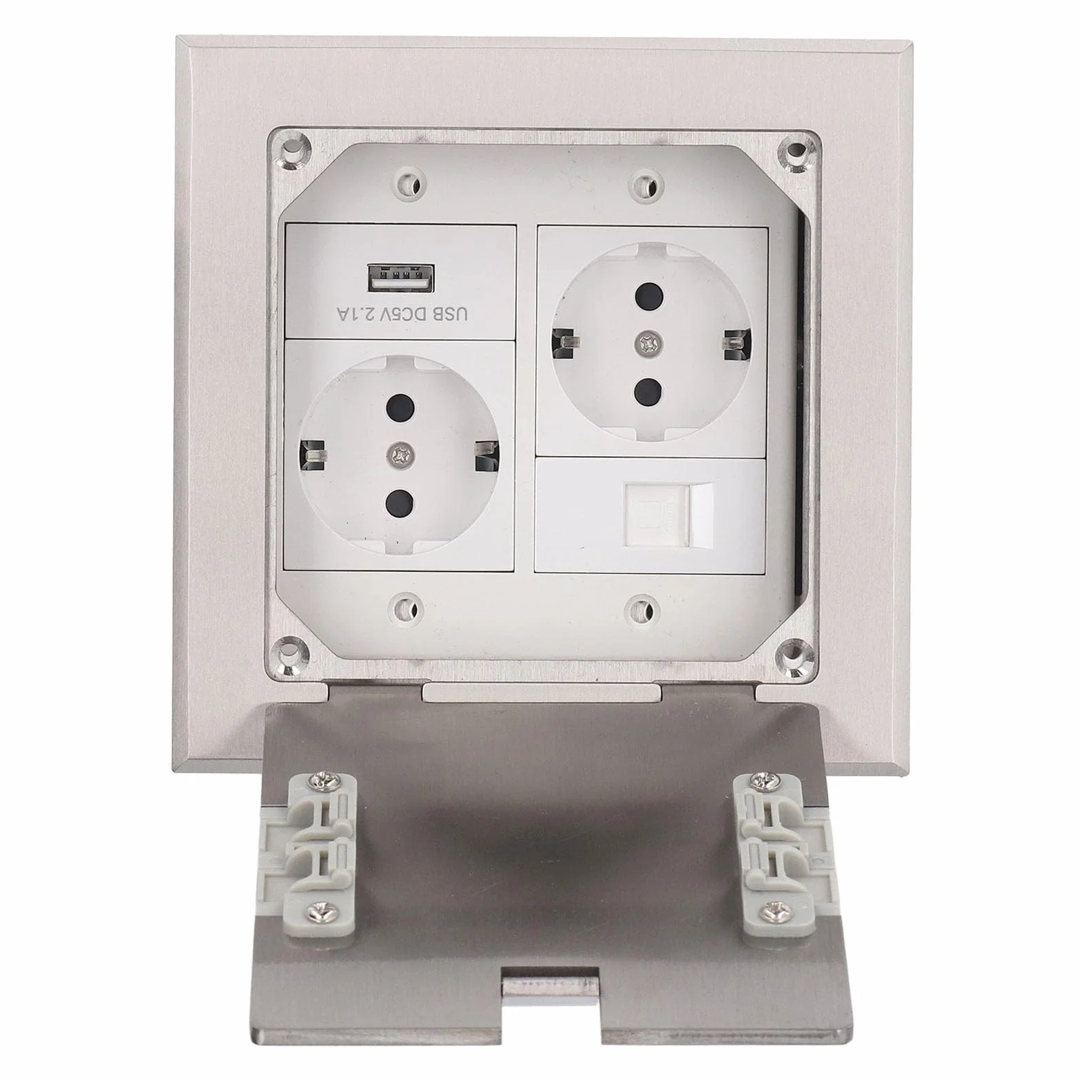 Podłogowa Skrzynka Wyjściowa, 2500W 16A 2 Gniazda 1 Port USB 1 Port Komputera Wpuszczane Gniazdo Podłogowe Wodoodporny Wielofunkcyjny Pudełko z Gniazdkiem Elektrycznym dla