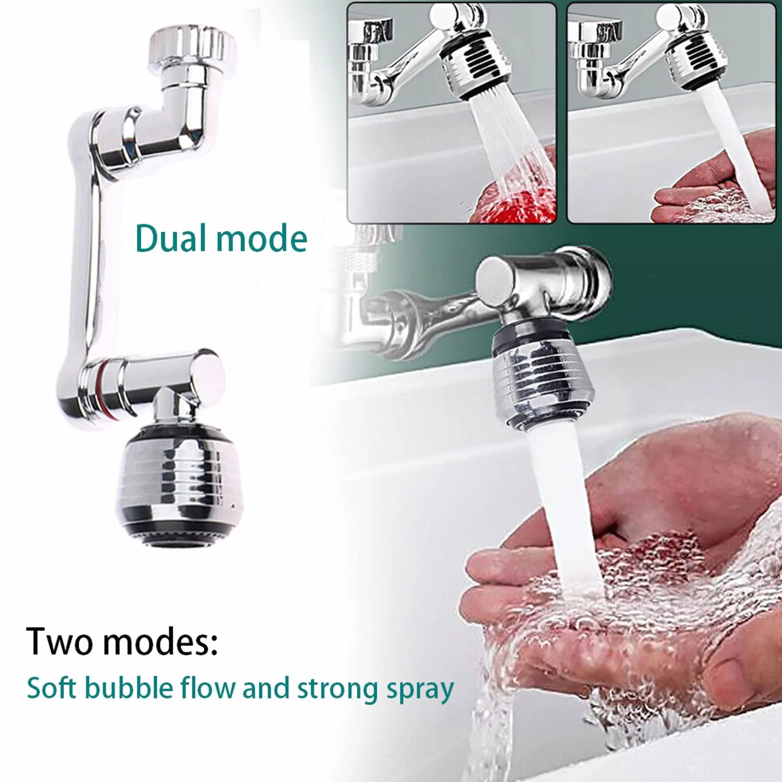 Obracany o 1080° Obrotowy Przedłużacz Kranu Aerator, 2 Tryby Wylotu Wody, Filtr Rozbryzgowy, Nasadka Natryskowa 360°, Wielofunkcyjny Przedłużacz Kranu do Kuchni