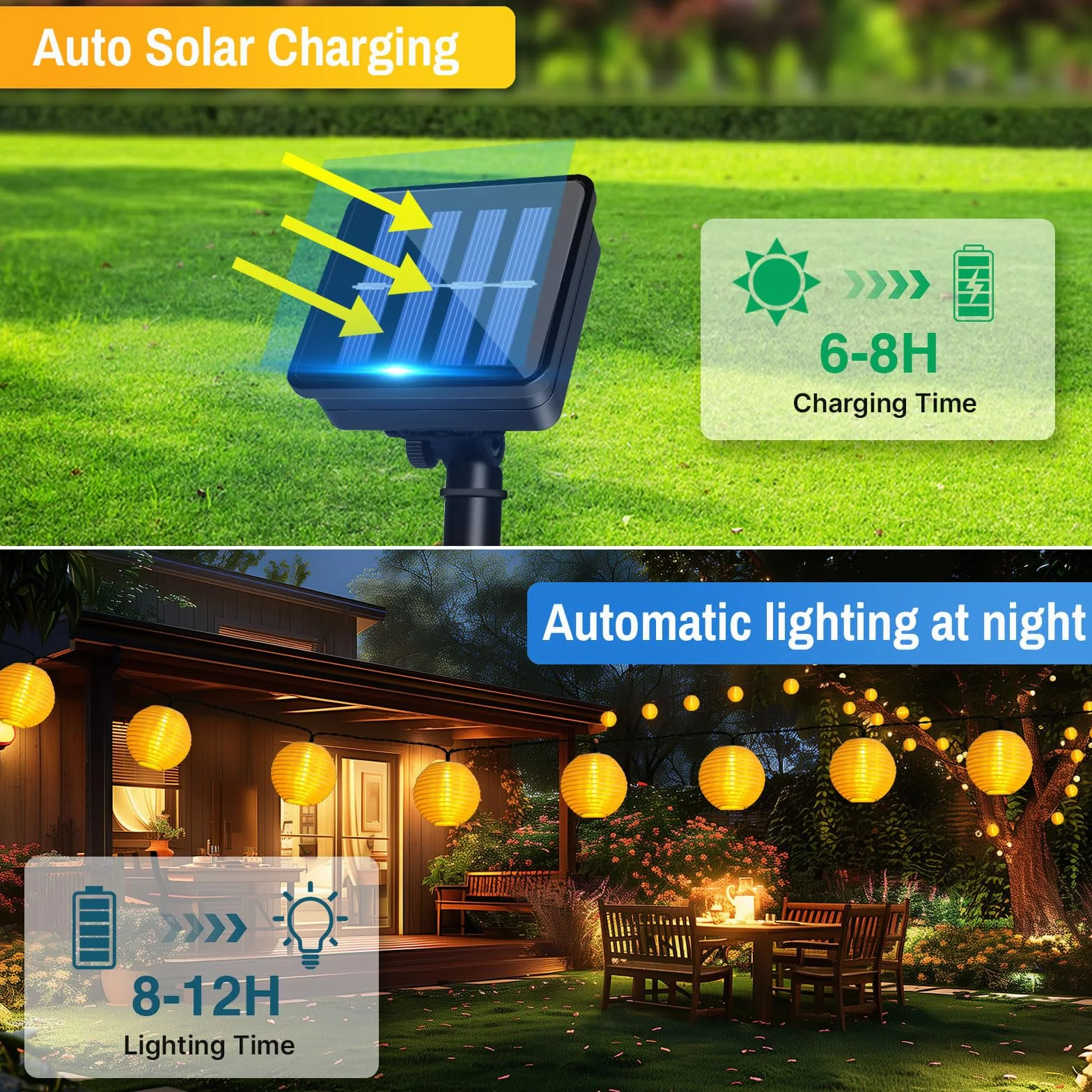 Solarny łańcuch świetlny LED 6m 20 diod IP65 8 trybów oświetlenia do ogrodu