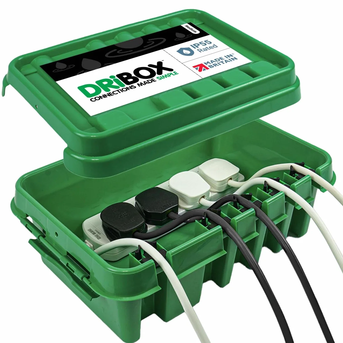 DRiBOX IP55 skrzynka przyłączeniowa odporna na warunki atmosferyczne, do użytku na zewnątrz, obudowa kabla zasilającego do oświetlenia bożonarodzeniowego, zegarów sterujących, przedłużaczy, rolek