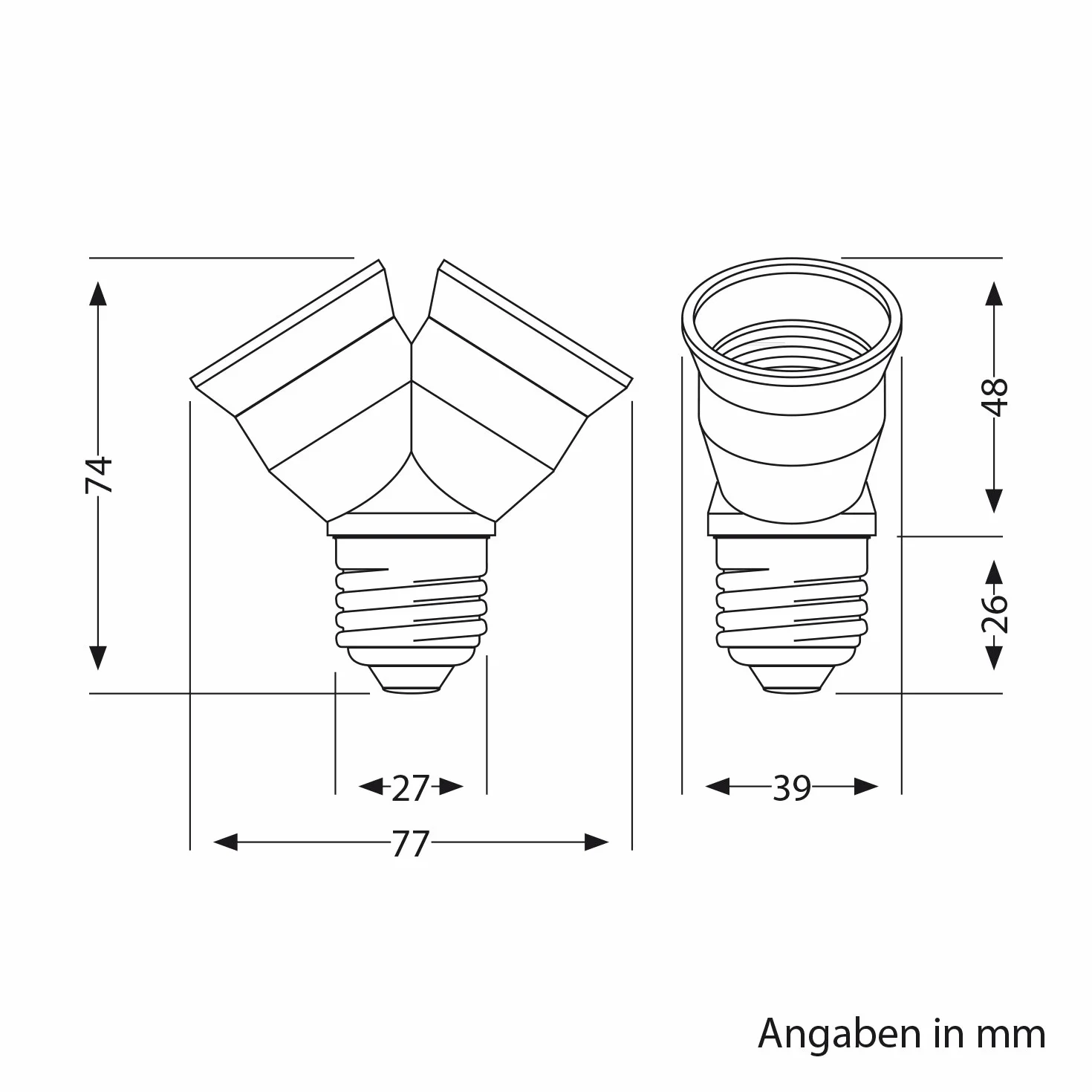ledscom.de Podstawa E27 2-krotny adapter rozgałęziający biały