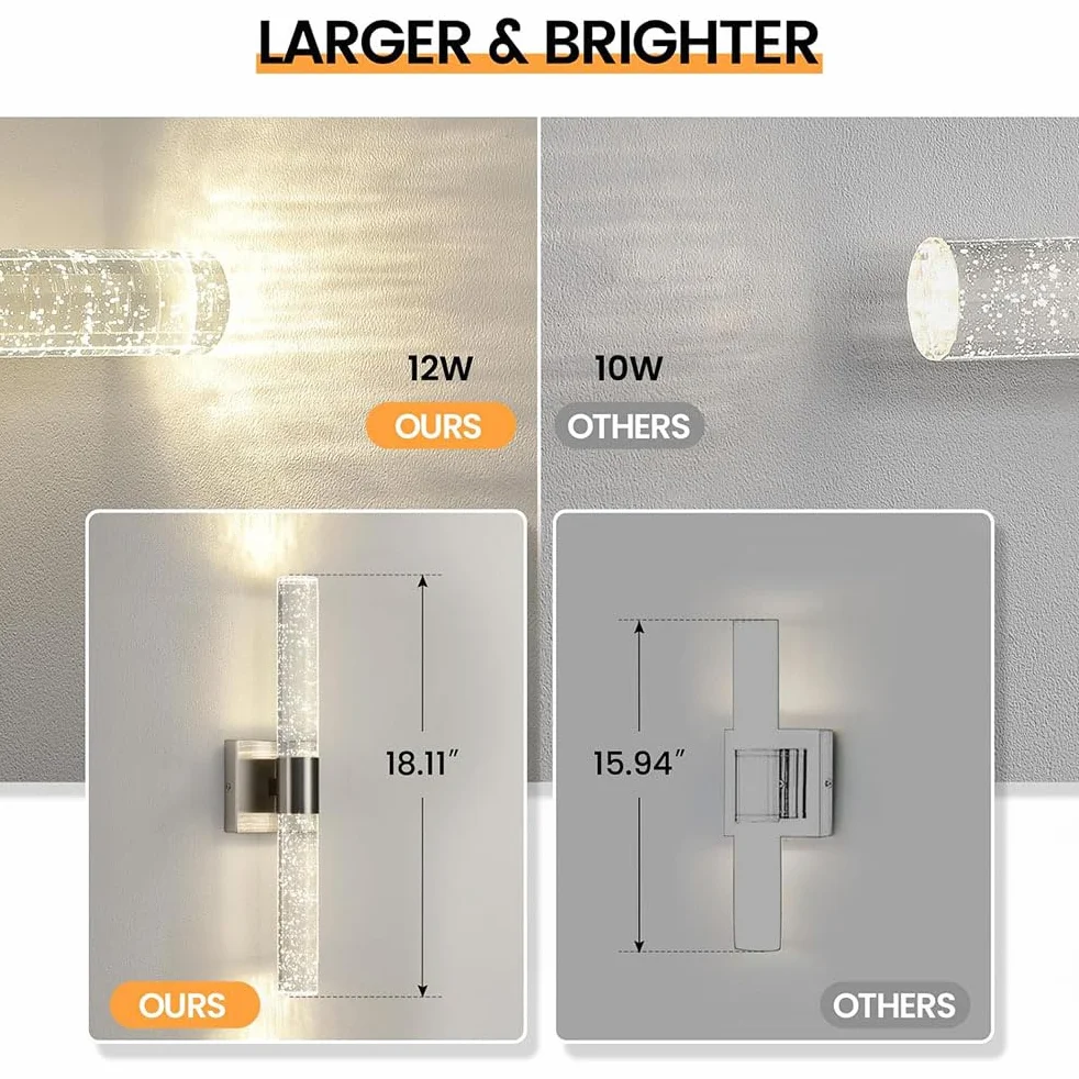 Nowoczesna kryształowa Lampa Ścienna LED 3000K/4000K/6000K Chrome
