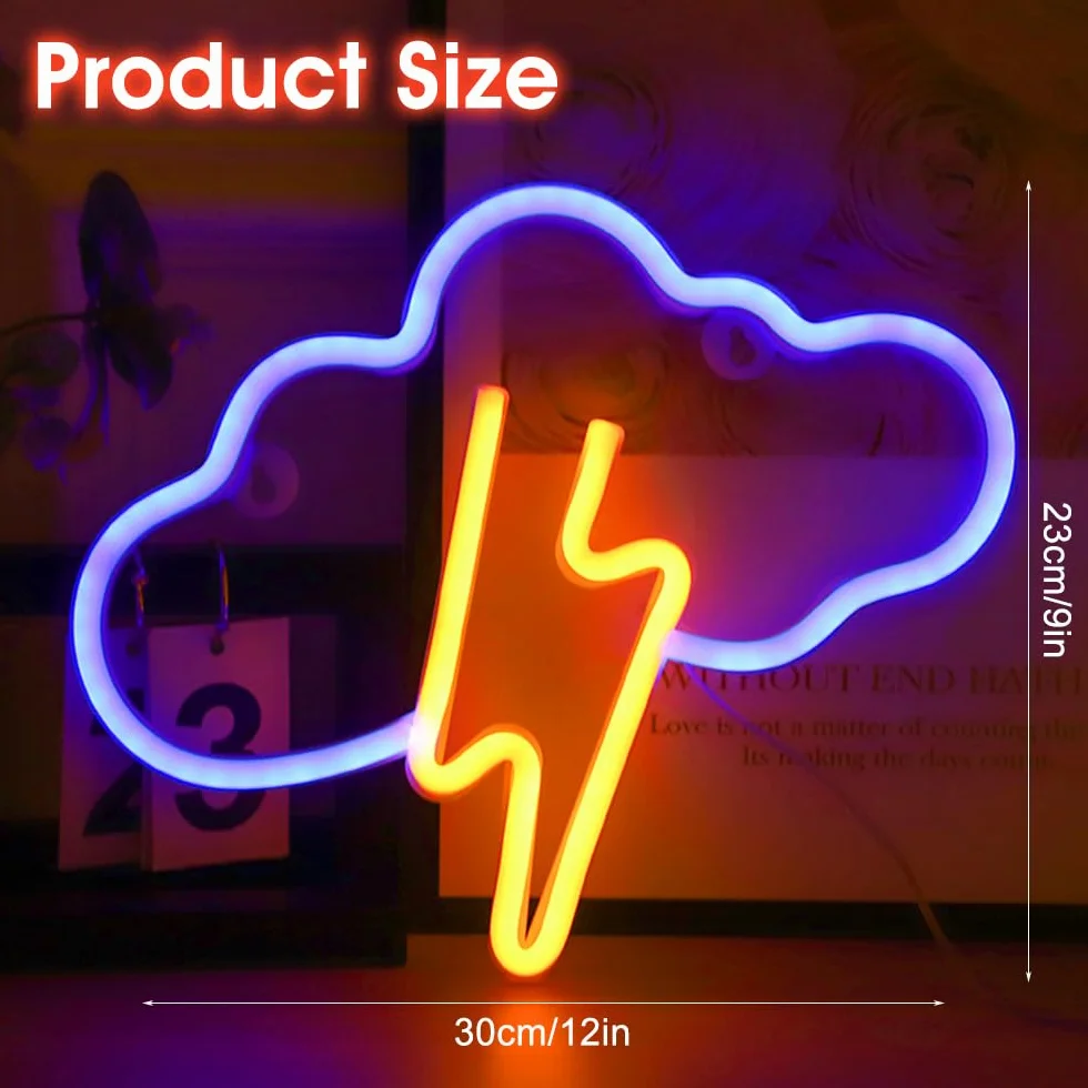 Foreverup Neonowy Znak Błyskawicy LED, Żółta Chmura Niebieski Neon, Światło do Salonu Pokoju Dziecięcego