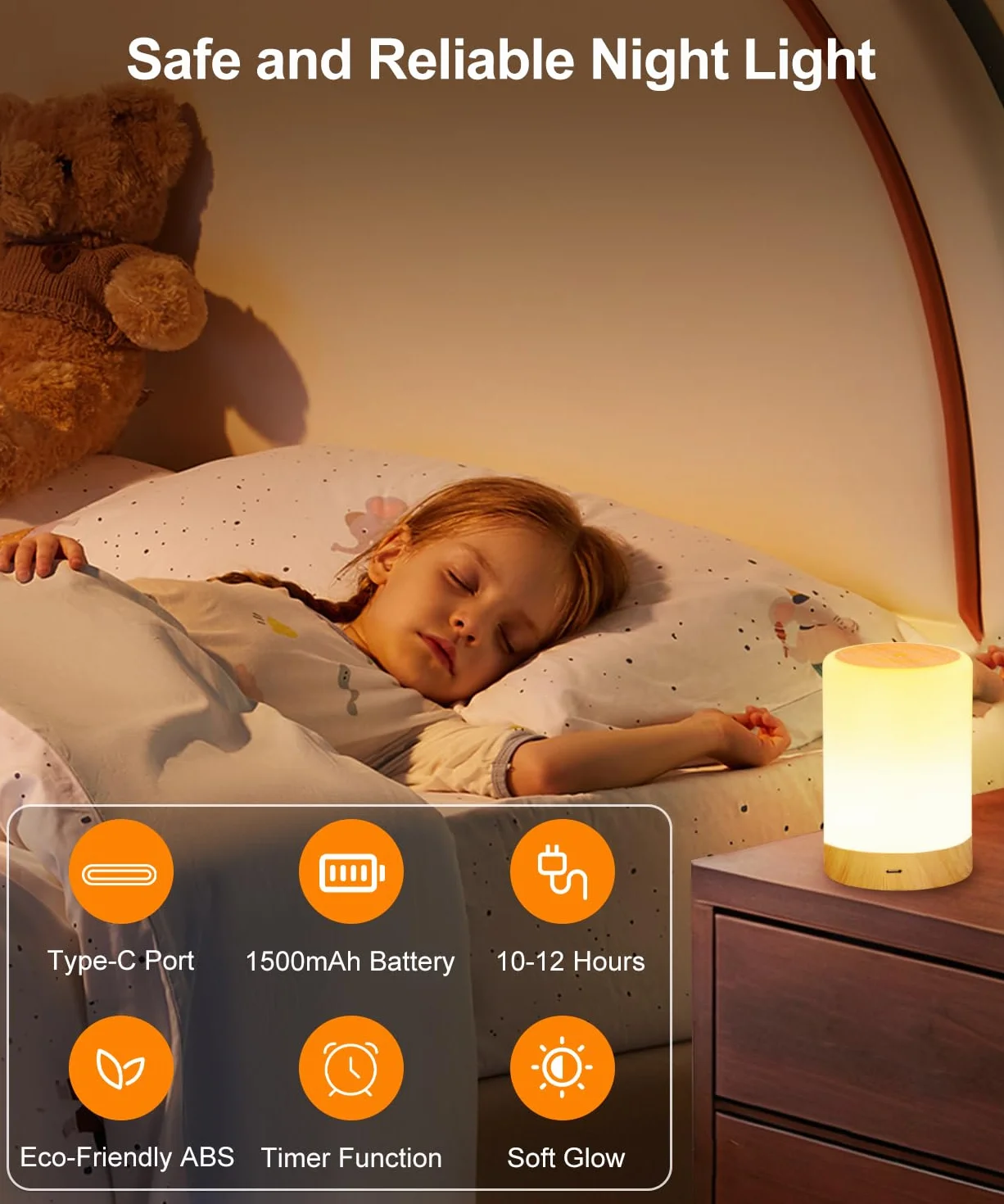 Ściemniana dotykowo lampka nocna, 256 kolorów RGB, ładowana przez USB, wyłącznik czasowy, lampka nocna dla niemowląt i dzieci, idealny prezent do sypialni