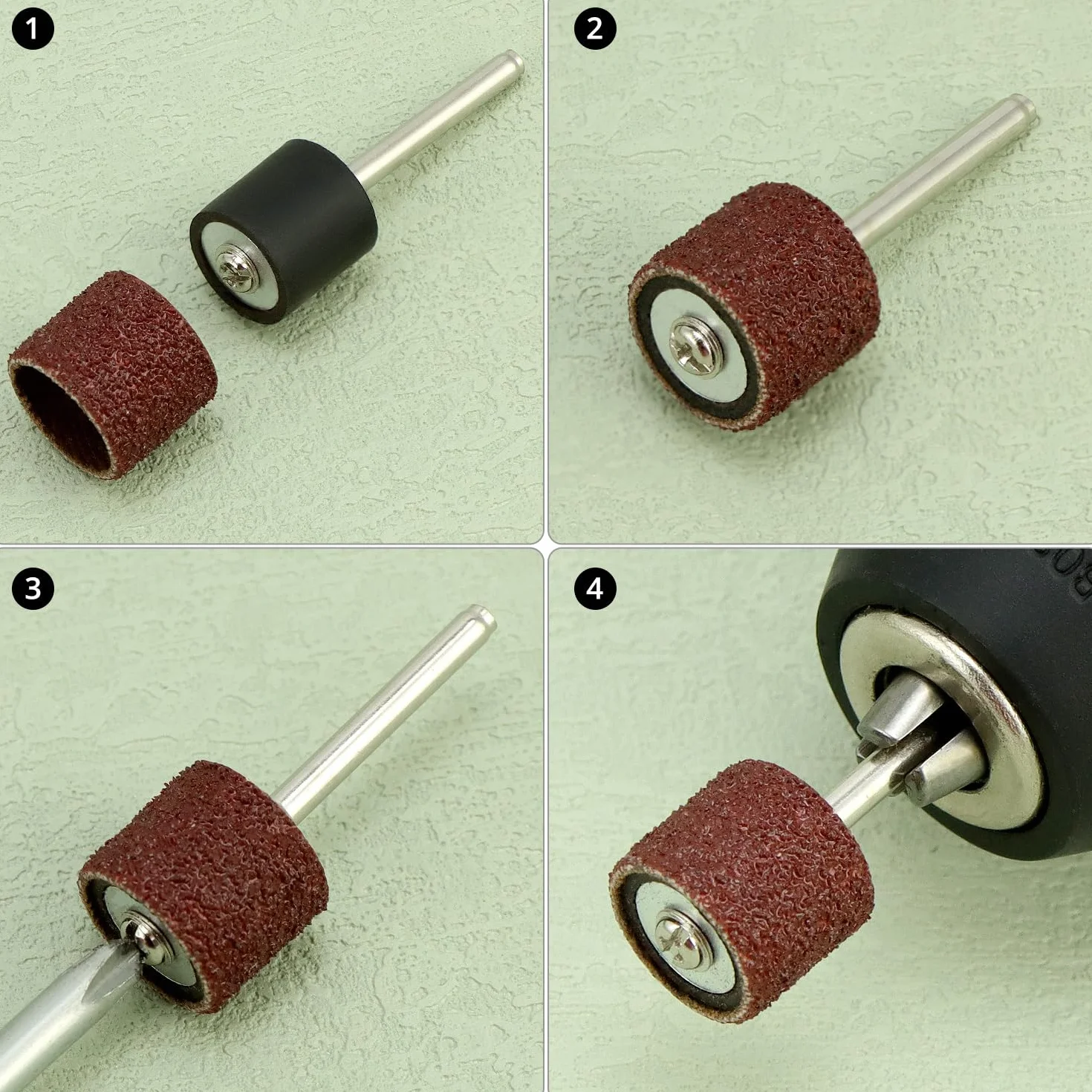 QWORK Zestaw 531 sztuk bębnów szlifierskich do narzędzi obrotowych ziarnistość 80-600 trzpienie 6,35 mm/9,5 mm/12,7 mm