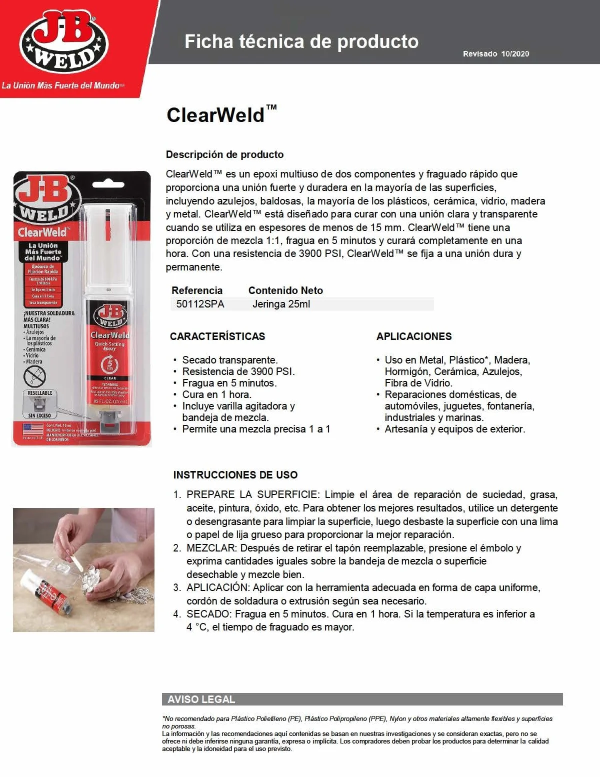 J-B Weld 50112SPA - Epoksyd - Szybkowiążący - Wielomateriałowy - Naprawy - Rzemiosło - Pęknięcia - Płytki - Ceramika - Tworzywa sztuczne - 25ml