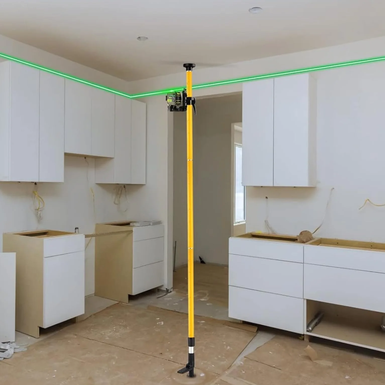 Laserowy drążek teleskopowy 3,65 m, kompatybilny z 1/4" i 5/8", do lasera obrotowego i krzyżowego, uchwyt do niwelatorów