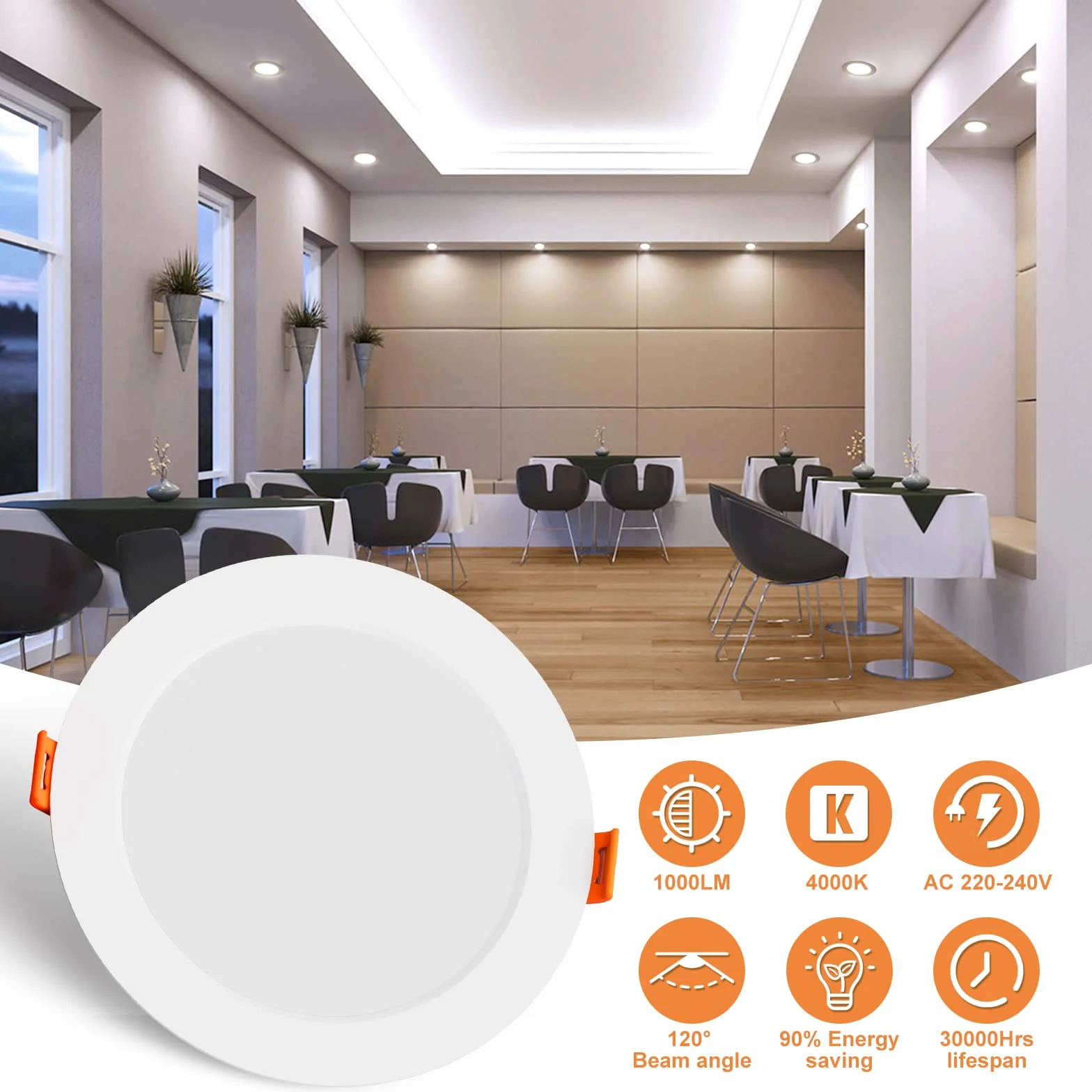 Tomosu LED reflektor do zabudowy 230V 10W 1000LM IP44 4000K Ø115-125mm płaski
