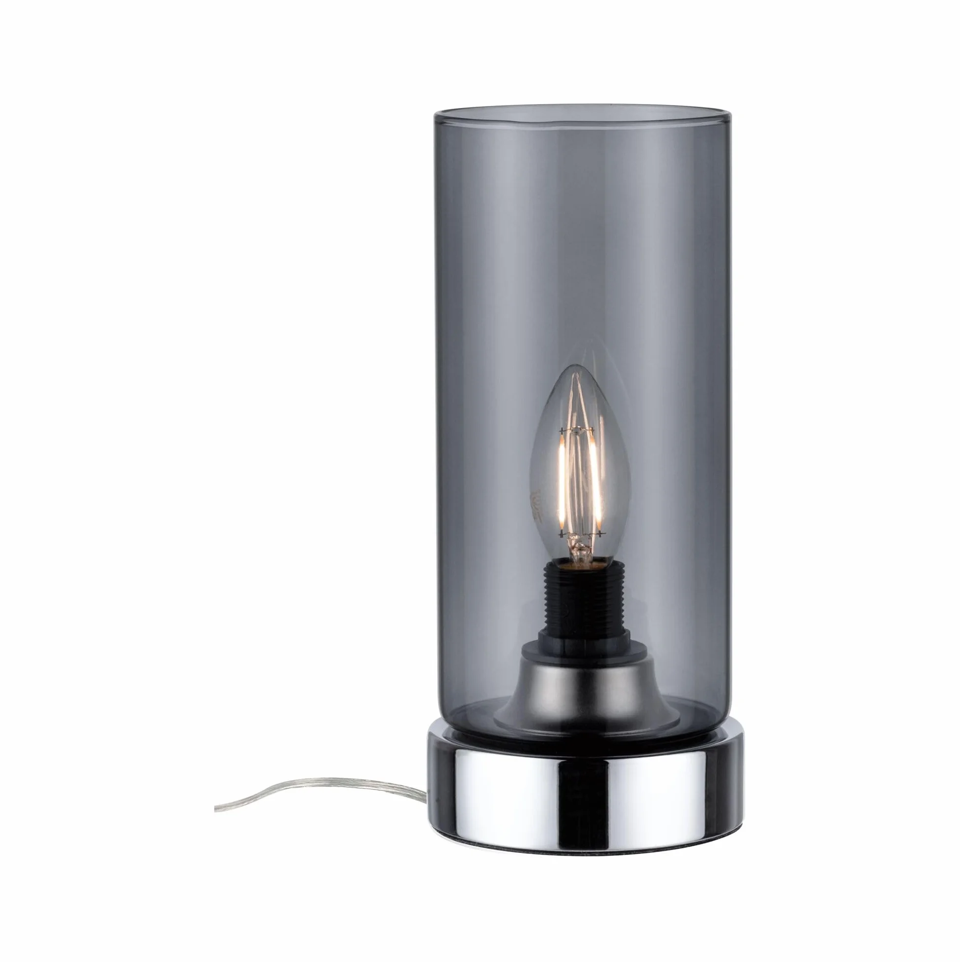 Paulmann Pinja lampa stołowa dotykowa 20W E14 chrom szkło dymne 230V metal szkło 77056