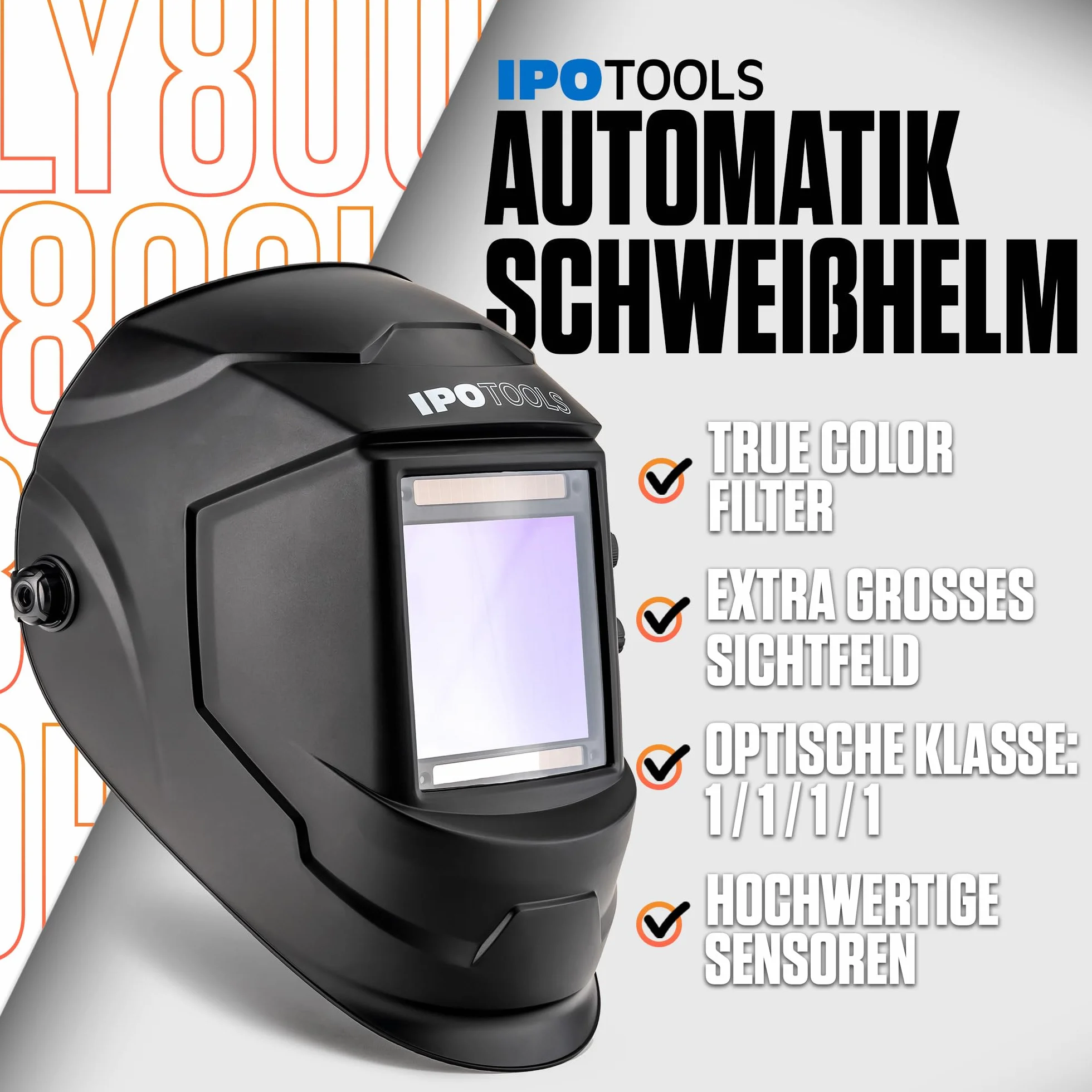 LY800H automatyczny kask spawalniczy z filtrem prawdziwego koloru, 4 czujniki, pole widzenia XXL 100x93 mm, jasność optyczna 1/1/1/1