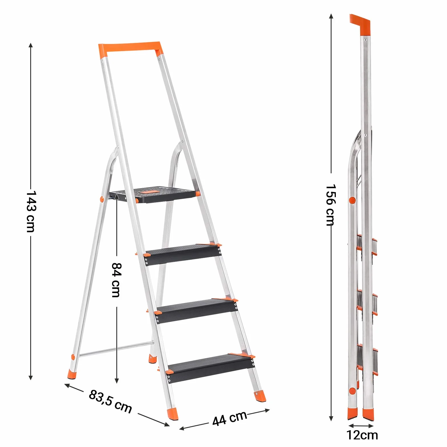 SONGMICS Drabina Aluminiowa 4 Stopnie 150 kg GLT04BK Antypoślizgowa Półka na Narzędzia