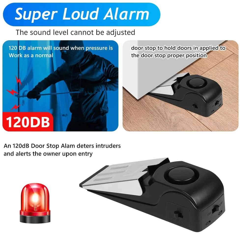 Flintronic Alarm zatrzymania drzwi 120 dB, przenośny klin antypoślizgowy z alarmem