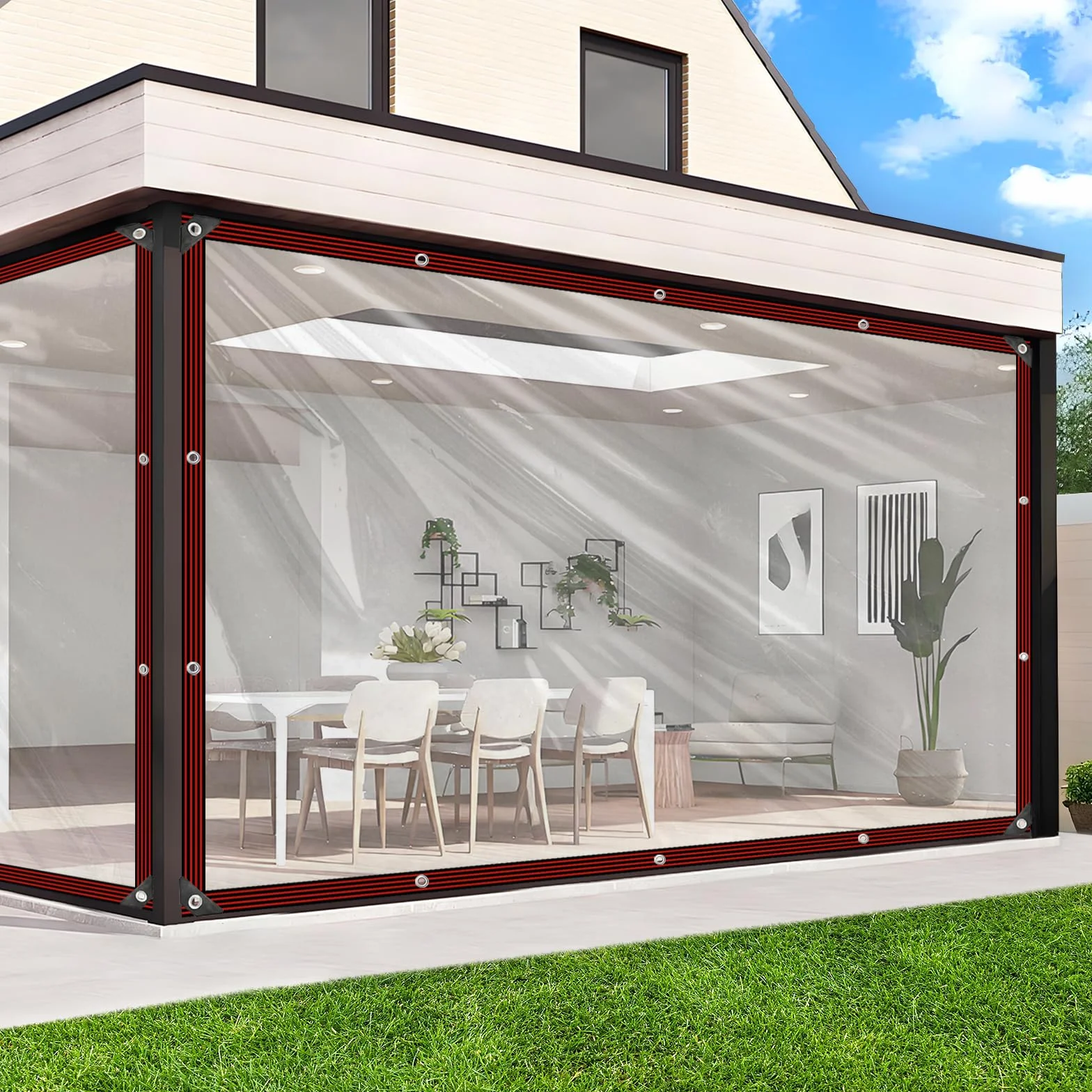 Przezroczysta plandeka z oczkami – 1,5 x 5 m, przezroczysta plandeka na taras, kurnik
