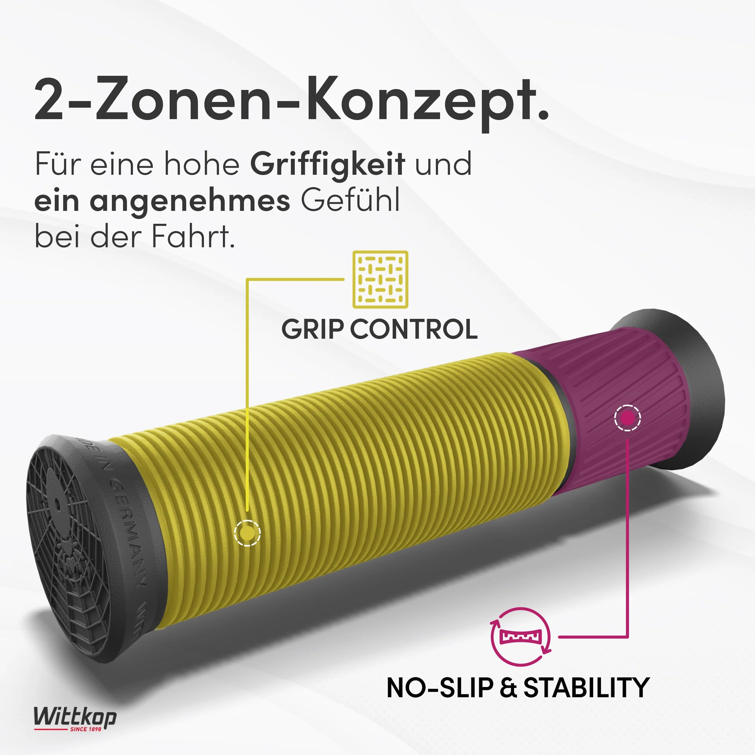 Wittkop Standardowe uchwyty do kierownicy rowerowej o ergonomicznym wzornictwie i komforcie 2-strefowym | uchwyty MTB Made in Germany I odporne na promieniowanie UV i warunki atmosferyczne, z efektem