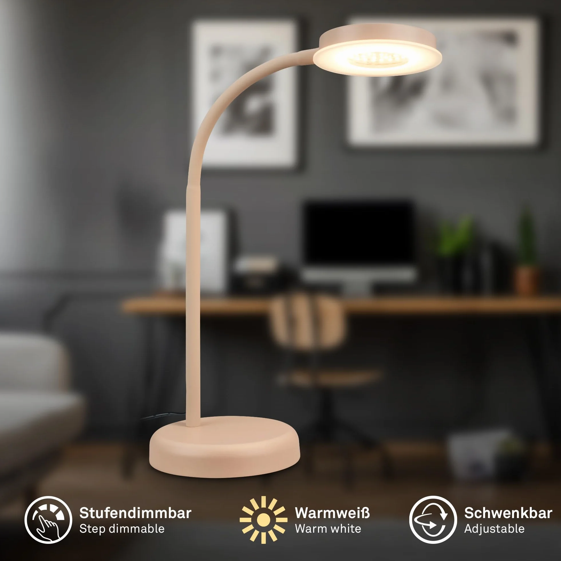 BRILONER Lampa biurkowa LED z dotykiem ściemniana obrotowa 13x55,5 cm beżowy