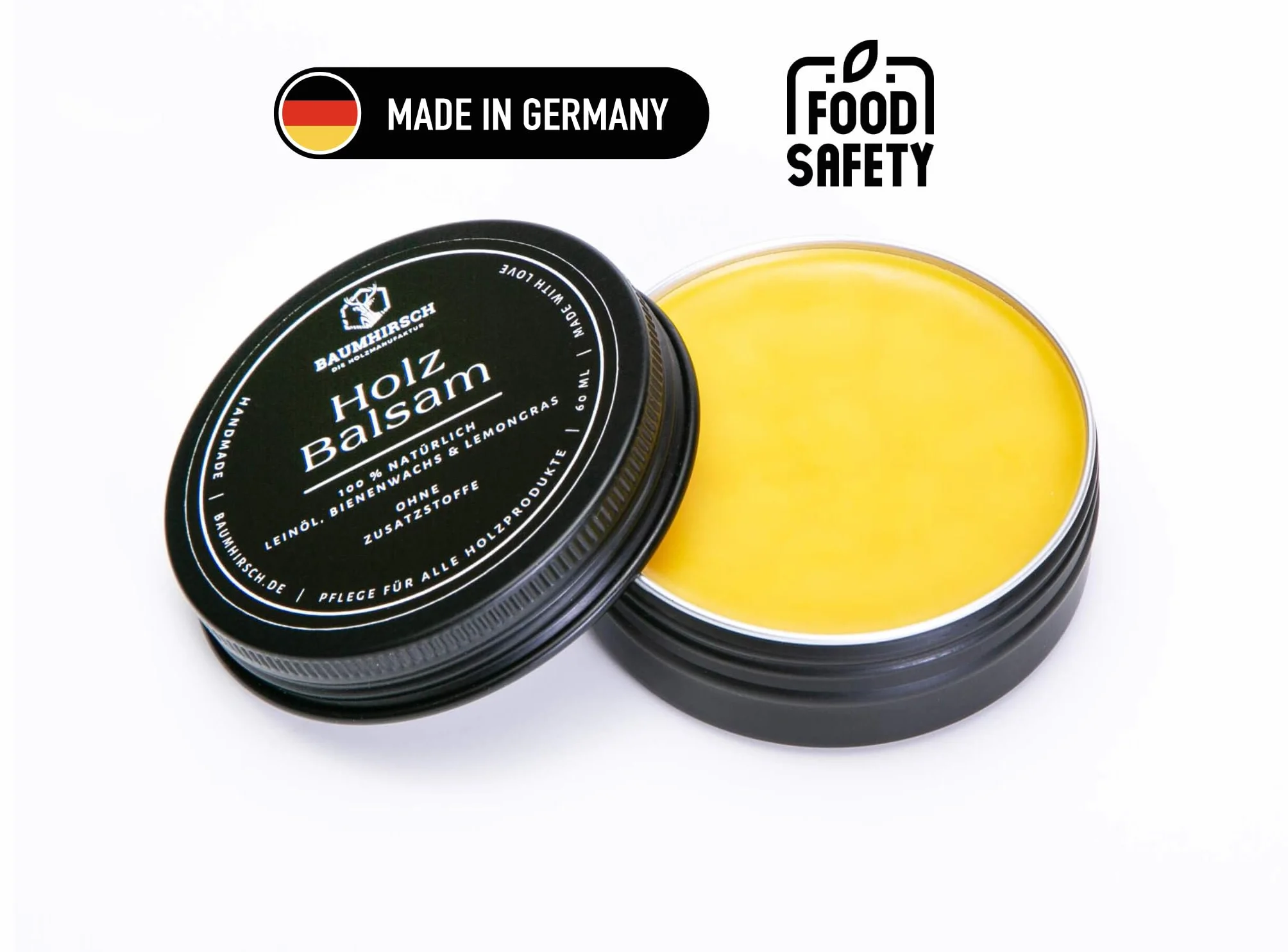 Balsam do drewna, certyfikowany, przeznaczony do kontaktu z żywnością – 100% naturalny wosk do drewna, bezbarwny, bez dodatków, wyprodukowano w Niemczech, wosk pszczeli i olej lniany