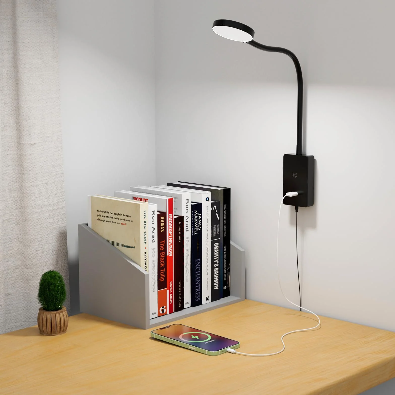 ENUOTEK Lampy Ścienne Z Giętkim Montażem Do Czytania, Dotykowy Dimmable Kinkiet, 4 Poziomy Jasności, USB 5V2A, 120° Neutralne Białe Oświetlenie
