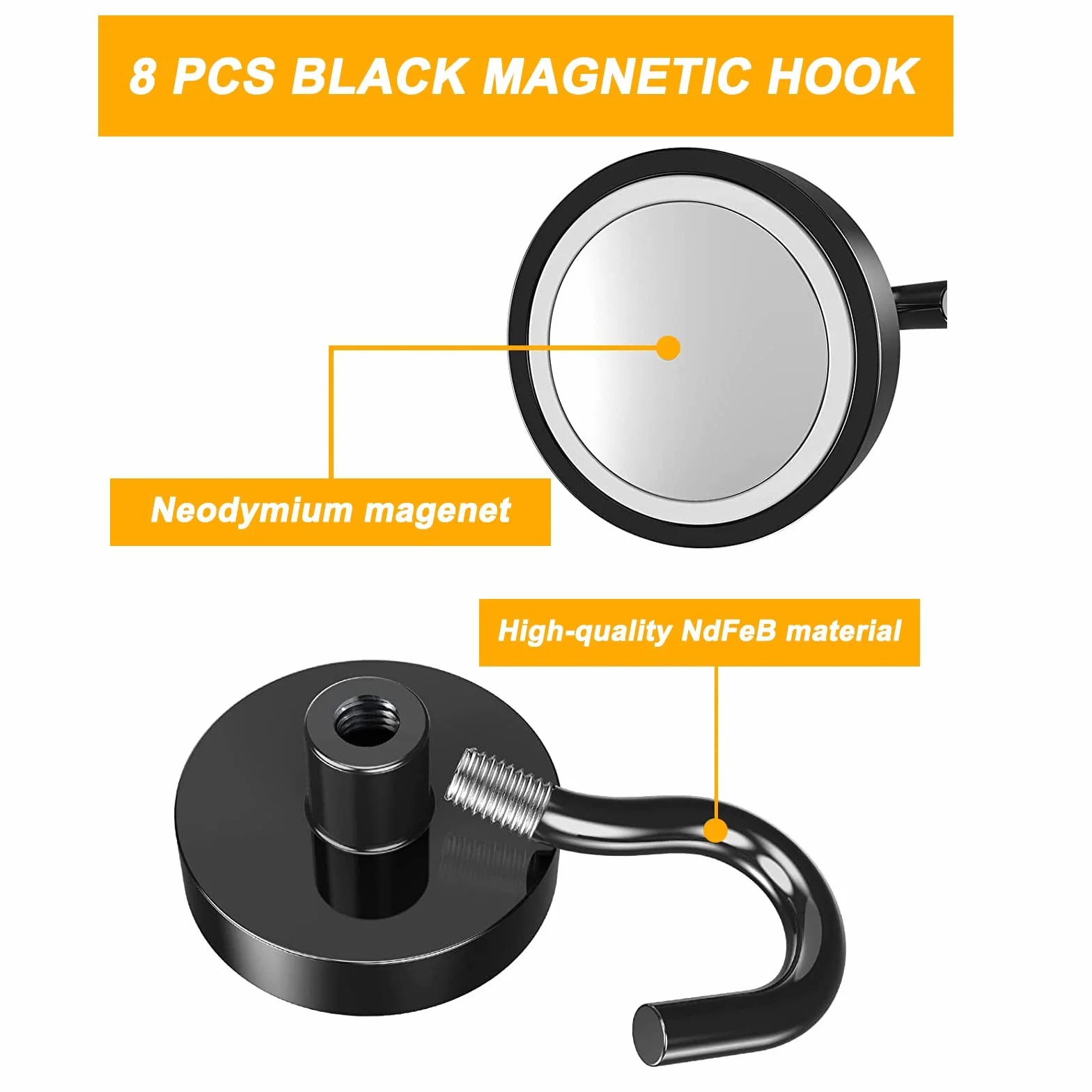 Neodymowe Haczyki Magnetyczne 8 sztuk 19 kg Czarne