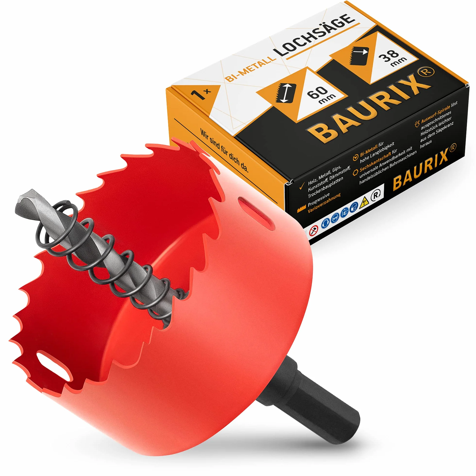 BAURIX Otwornica bimetalowa 60mm - Wiertło uniwersalne do metalu, drewna, plastiku