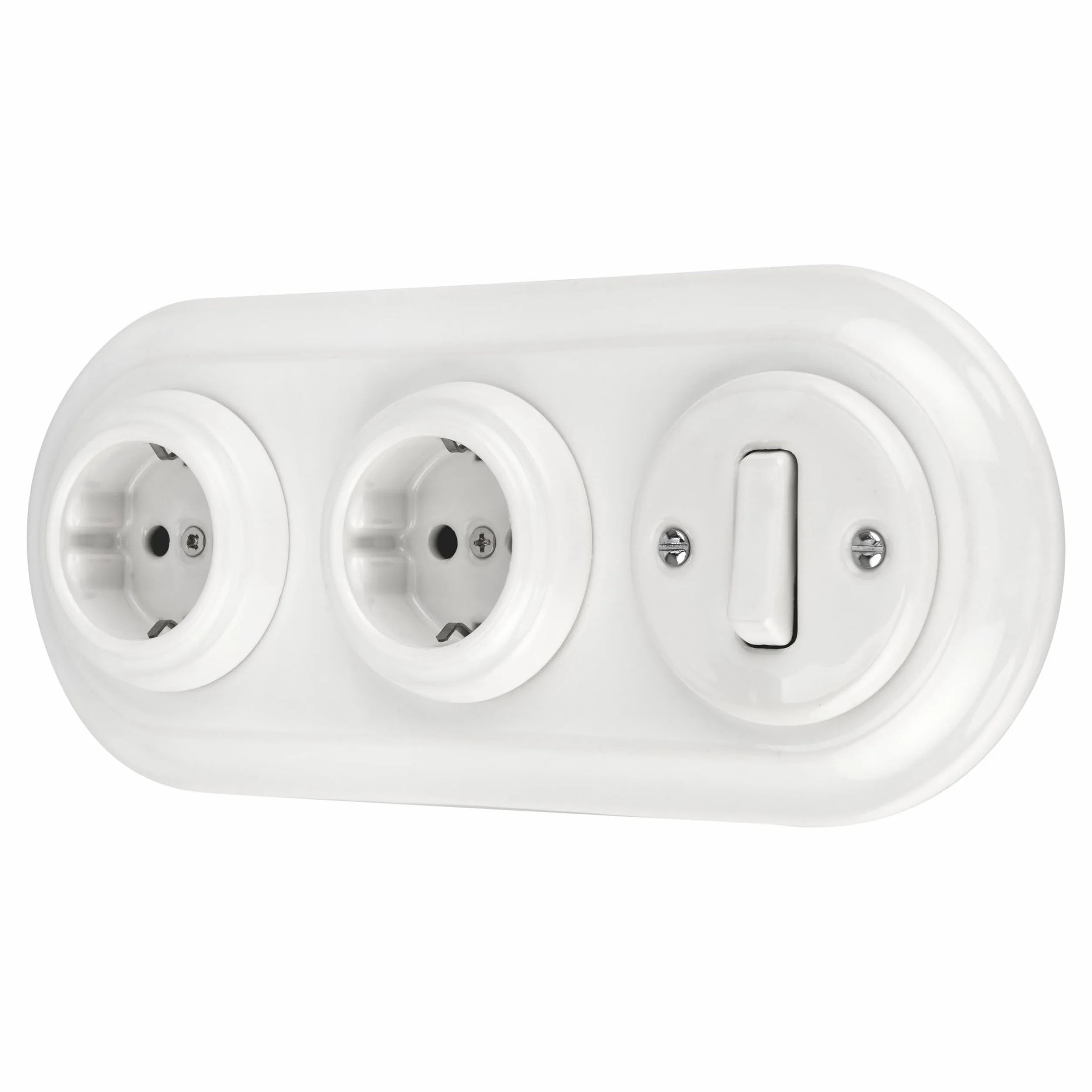 Podtynkowe gniazdko porcelanowe retro 3-drożne zestaw seria PR1 biały