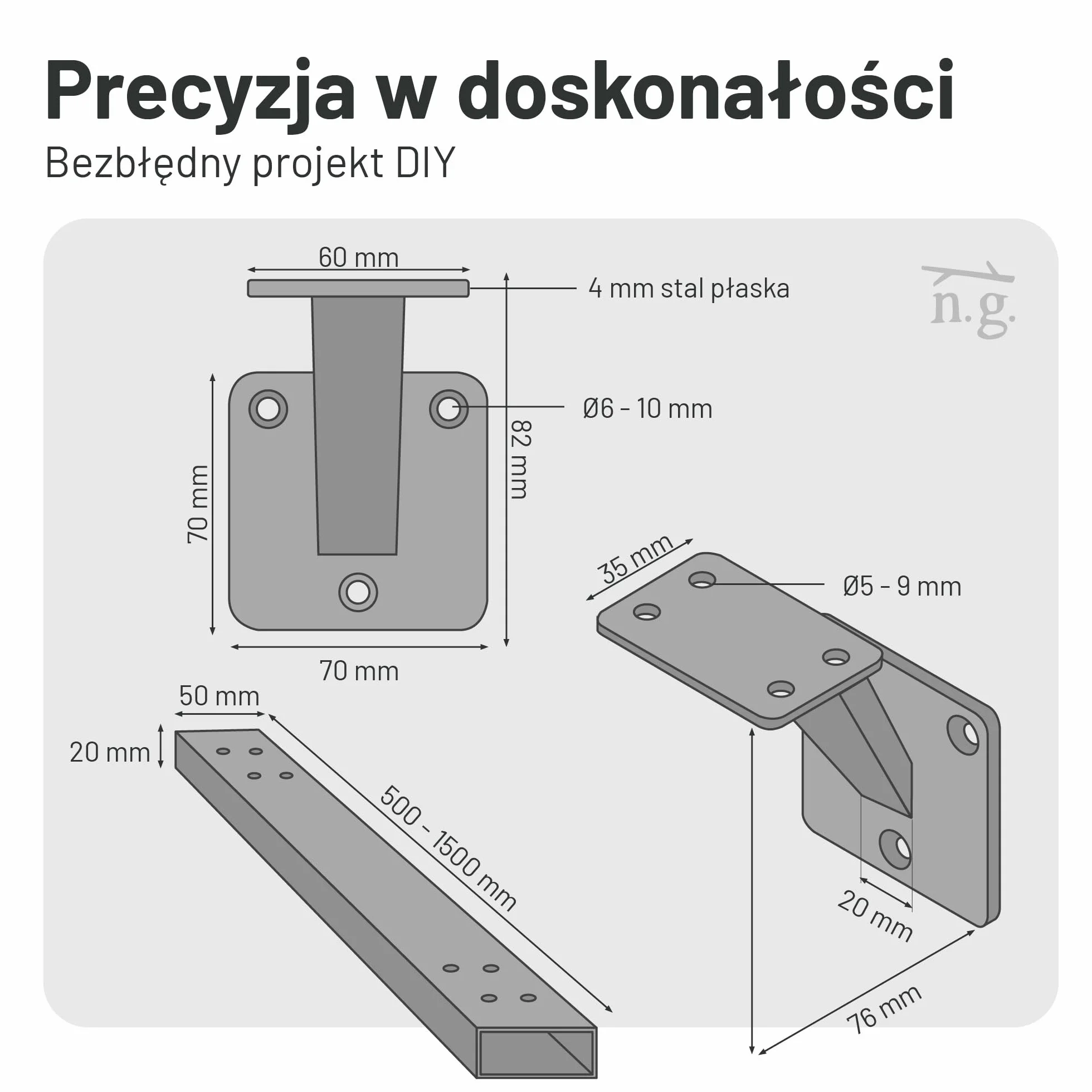 Natural Goods Berlin zestaw poręczy OBLONG metal czarny 100cm poręcz schodowa nierdzewna malowana proszkowo