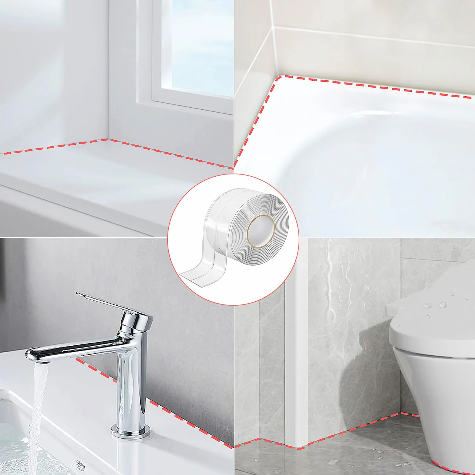 Widen Clear Caulk Tape, przezroczysta taśma uszczelniająca wodoodporna samoprzylepna 50 mm