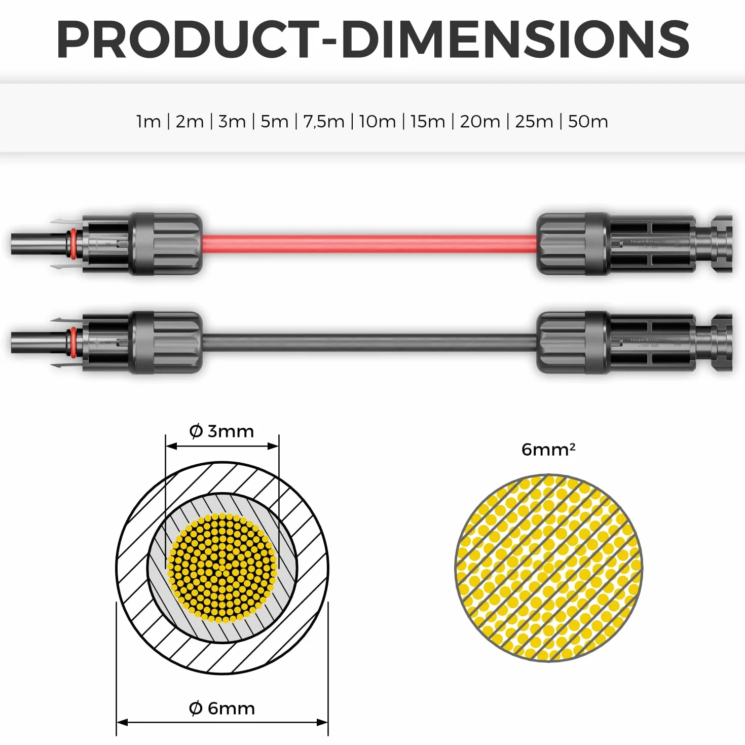 deleyCON 2m PV4 Kabel Solarny 6mm² 1kV AC 1.5kV DC Odporny na UV IP68