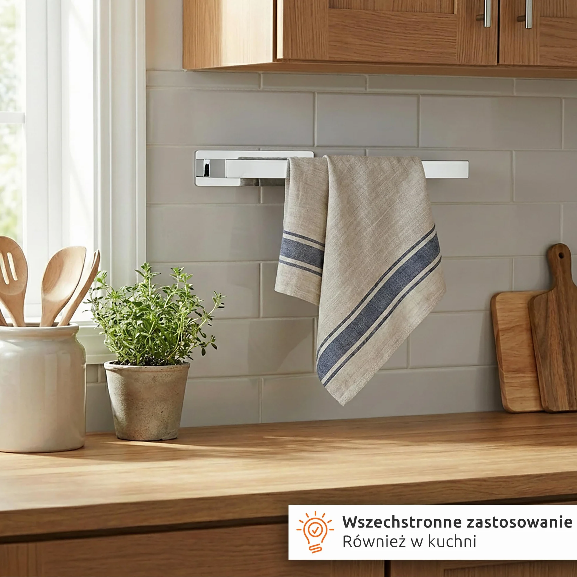 ECENCE Wieszak na ręczniki bez wiercenia samoprzylepny chrom 38cm stal nierdzewna 304