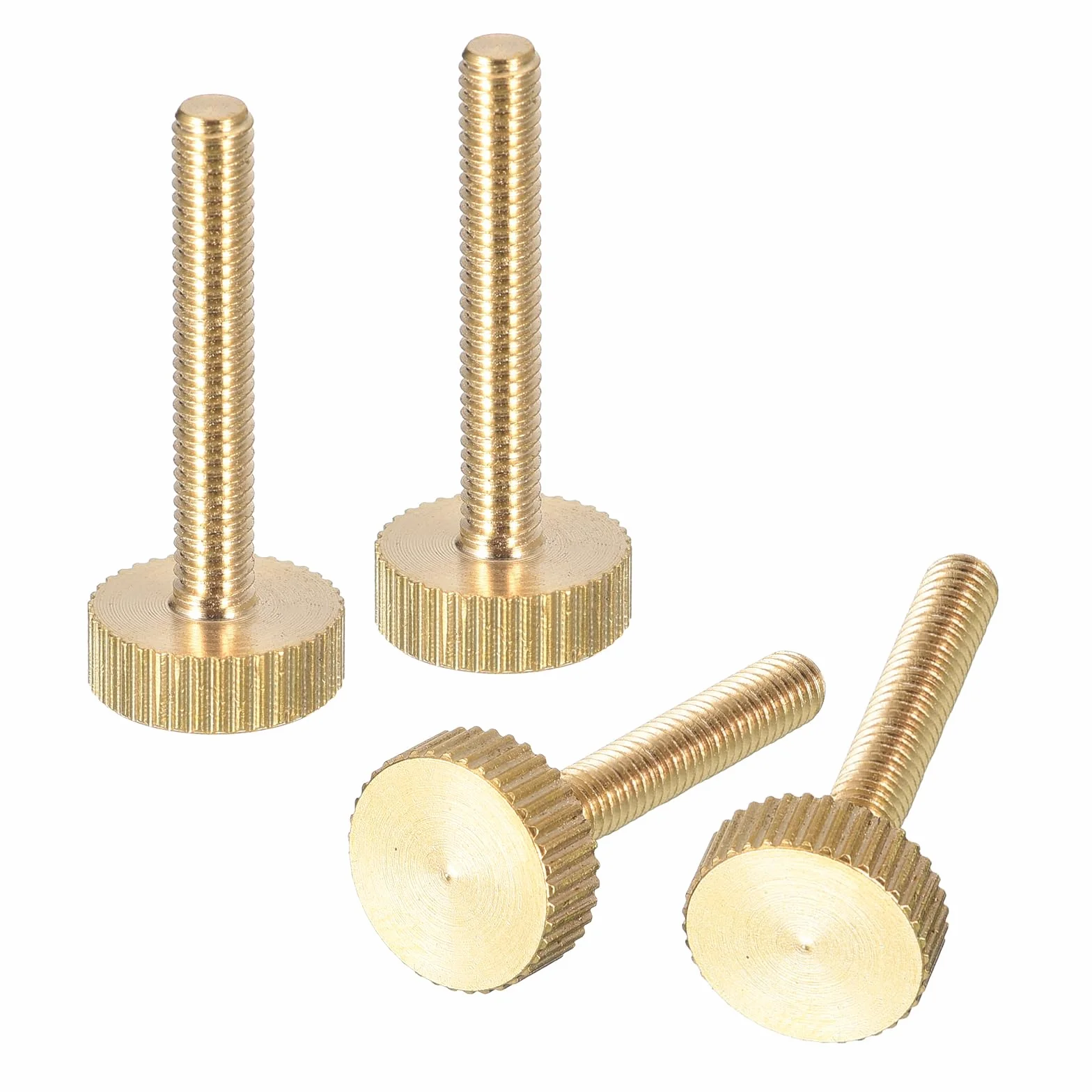 Śruby kciukowe radełkowane M4 x 25 mm, 4 sztuki, mosiądz, pełny gwint, płaska głowa, elementy mocujące